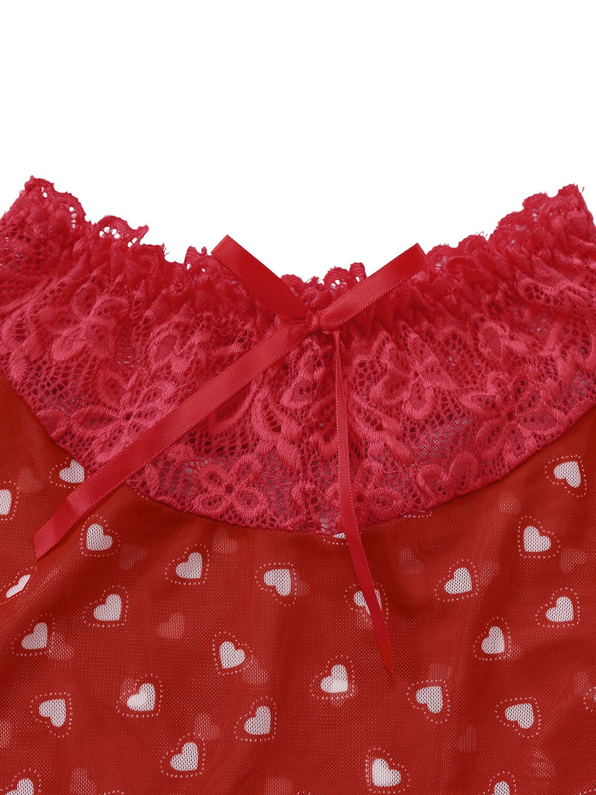 2PCS Red 1960s Heart Bow Ruffled Valentine's Pajamas - Image 9