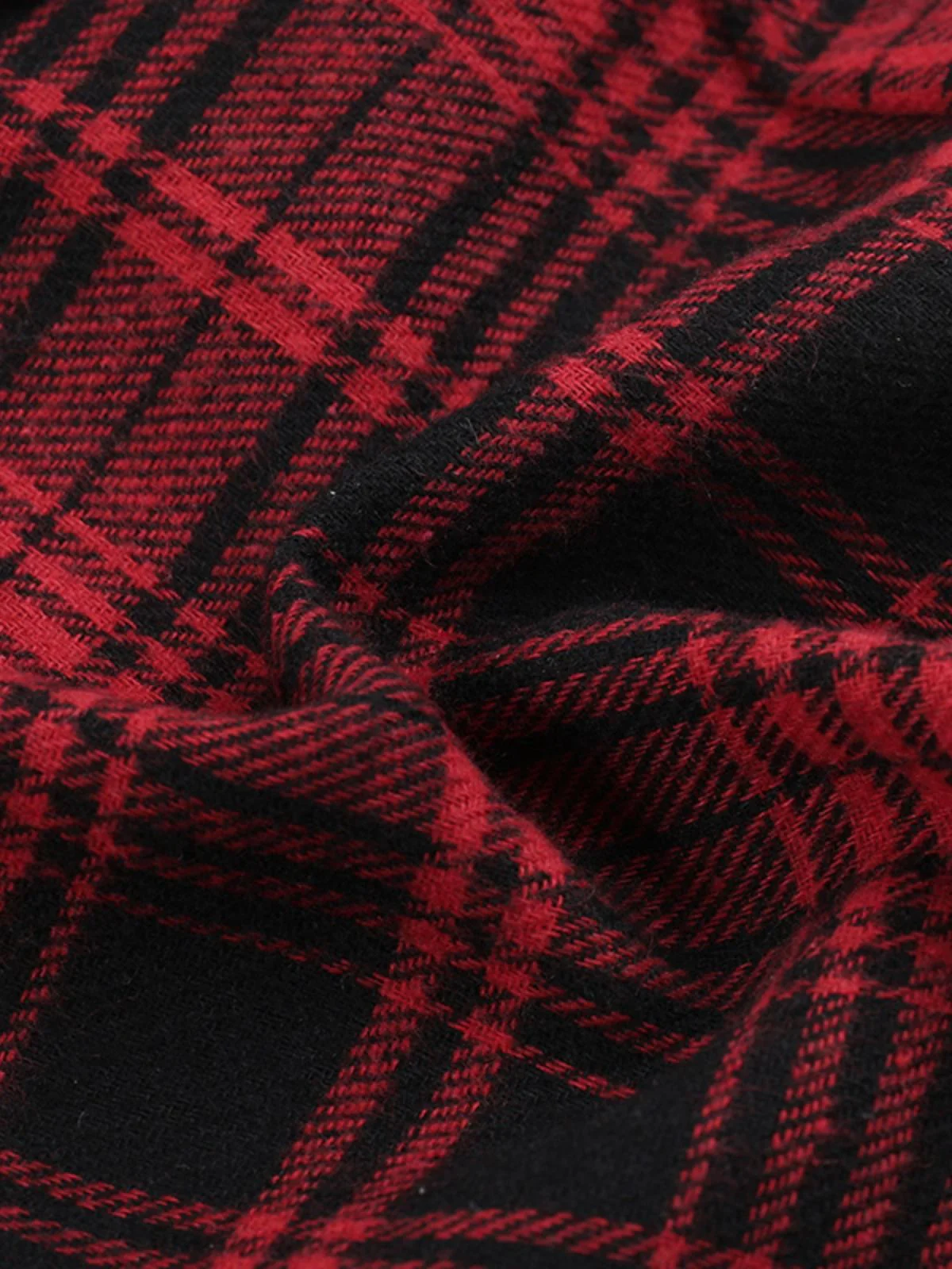 2PCS Red 1980s Plaid Smocked Top & High-Low Hem Skirt - Image 10