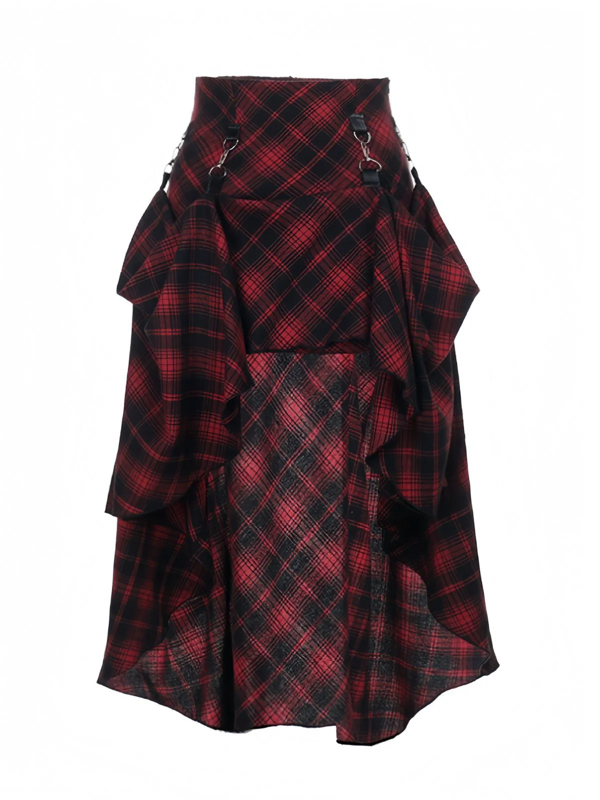 2PCS Red 1980s Plaid Smocked Top & High-Low Hem Skirt - Image 11