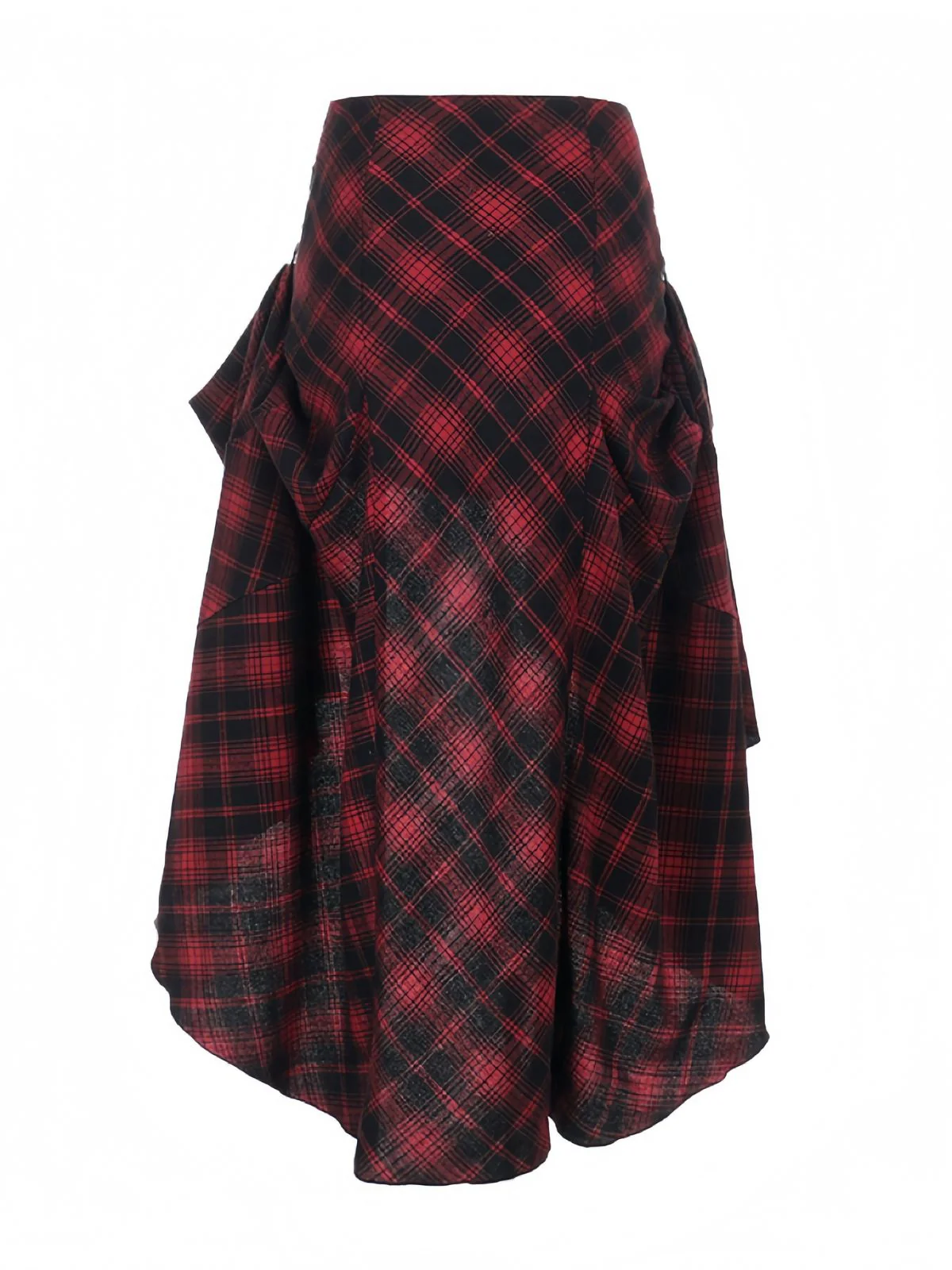 2PCS Red 1980s Plaid Smocked Top & High-Low Hem Skirt - Image 12