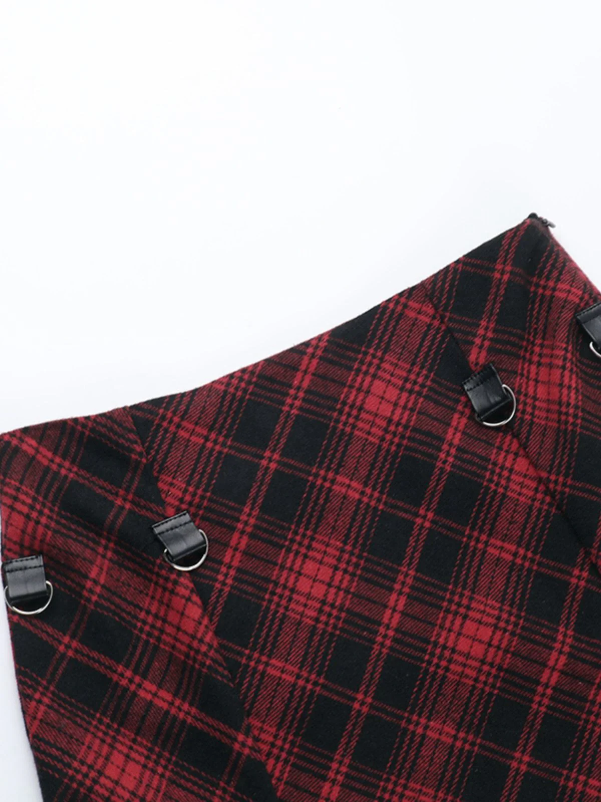 2PCS Red 1980s Plaid Smocked Top & High-Low Hem Skirt - Image 15