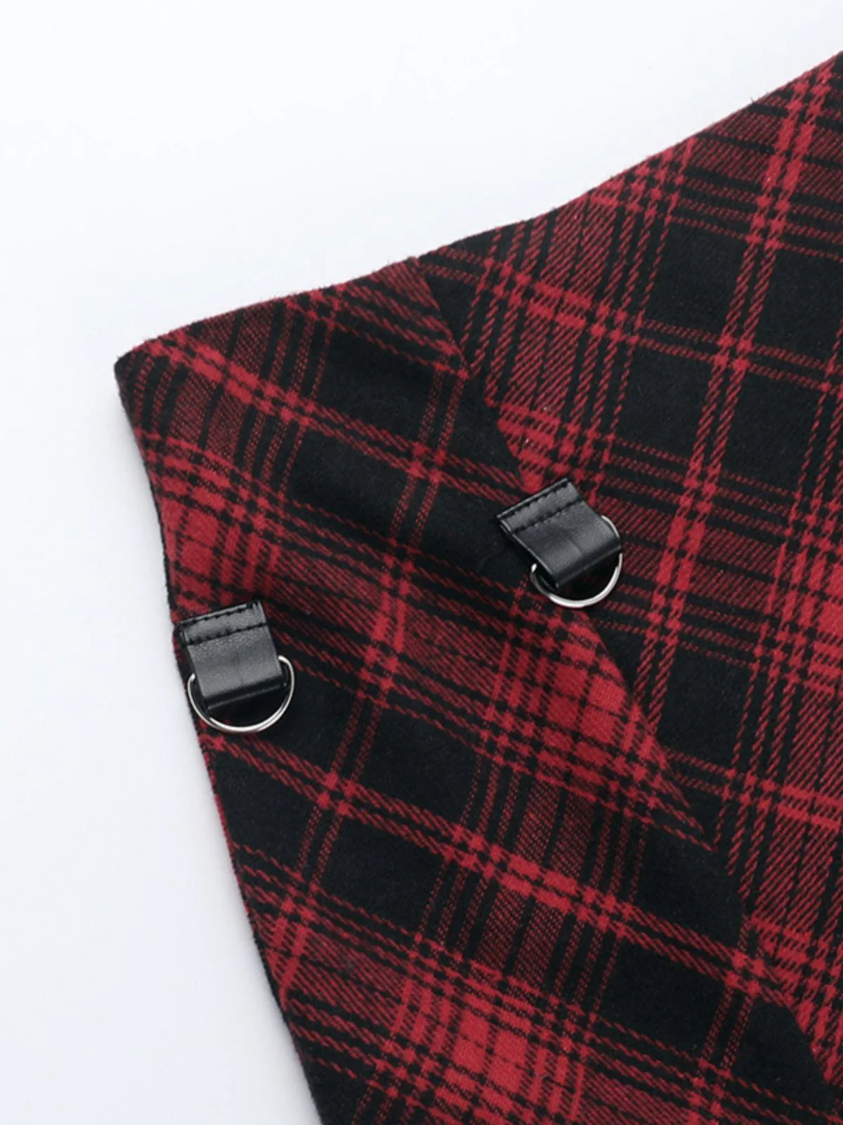 2PCS Red 1980s Plaid Smocked Top & High-Low Hem Skirt - Image 16