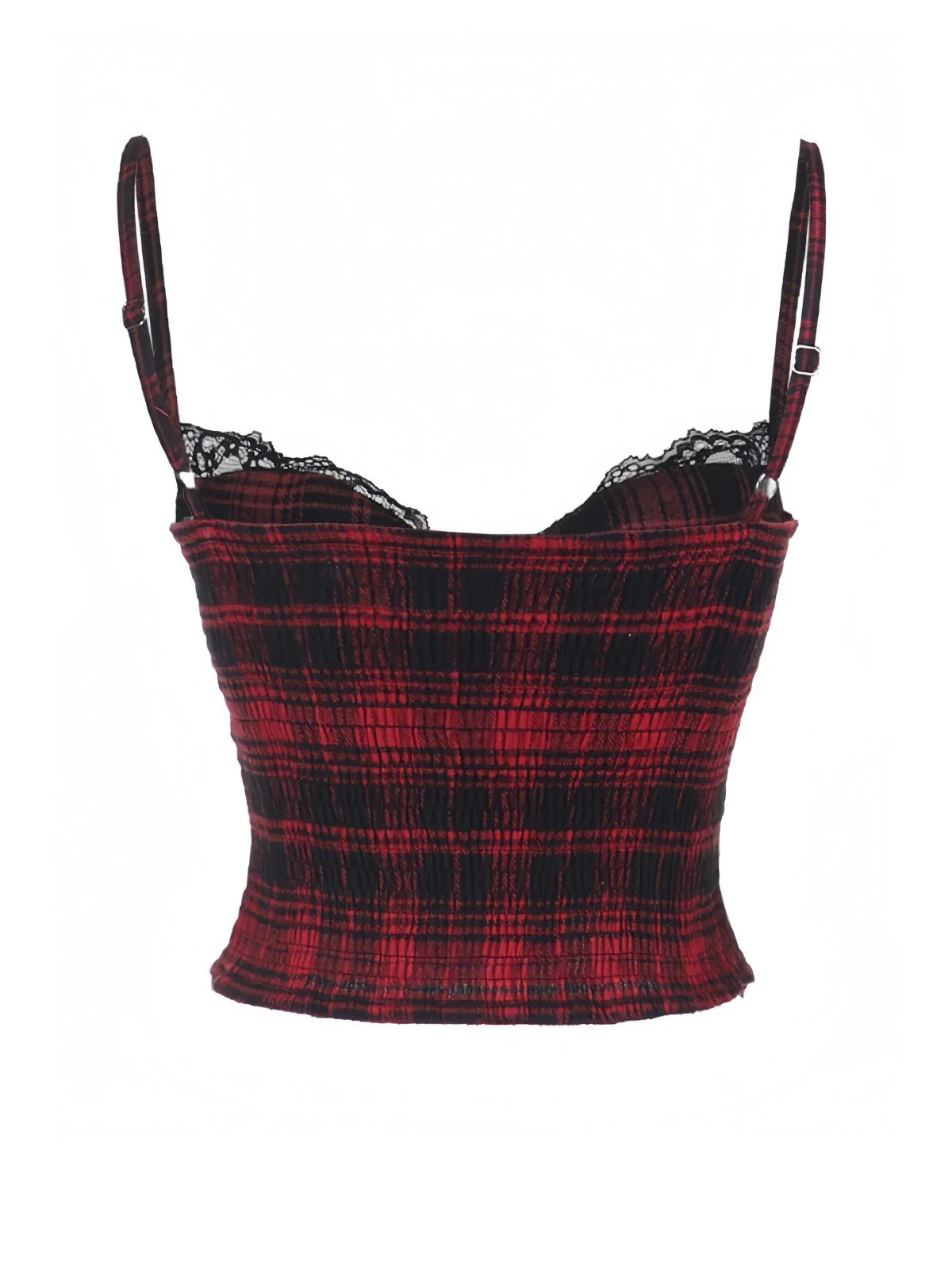 2PCS Red 1980s Plaid Smocked Top & High-Low Hem Skirt - Image 4