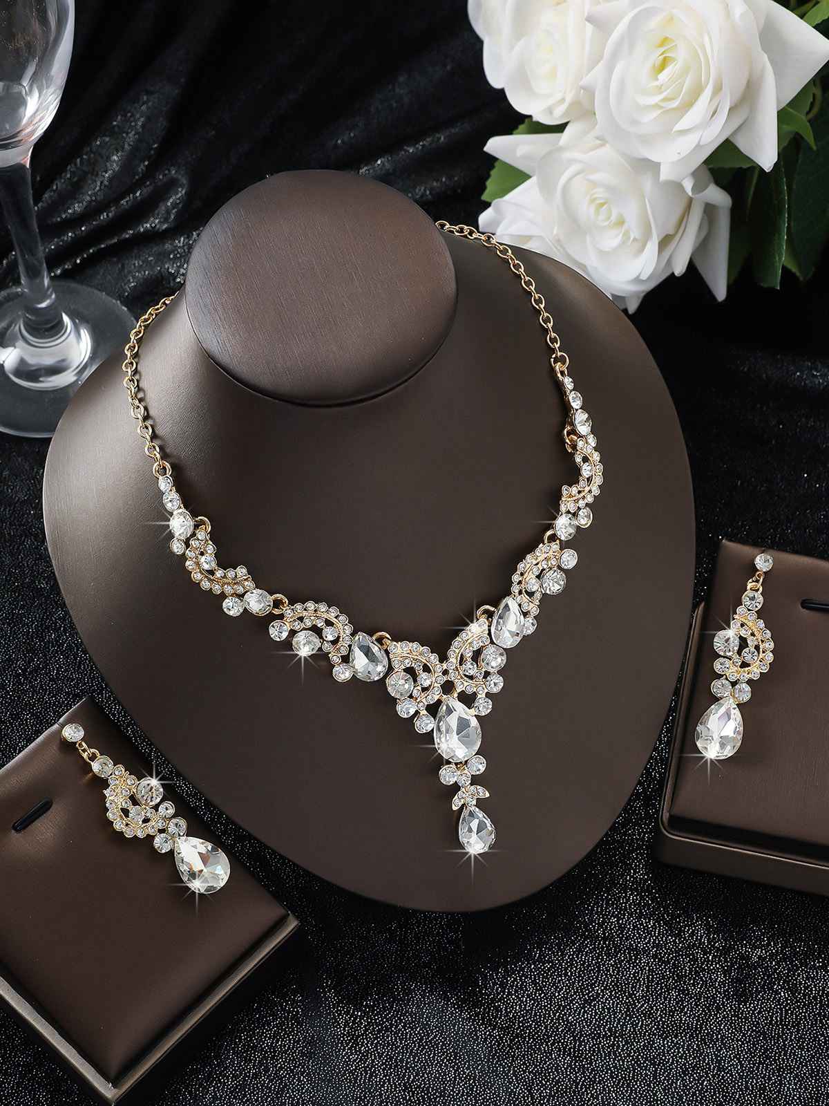 2PCS Rhinestone Necklace & Earrings Set - Image 2