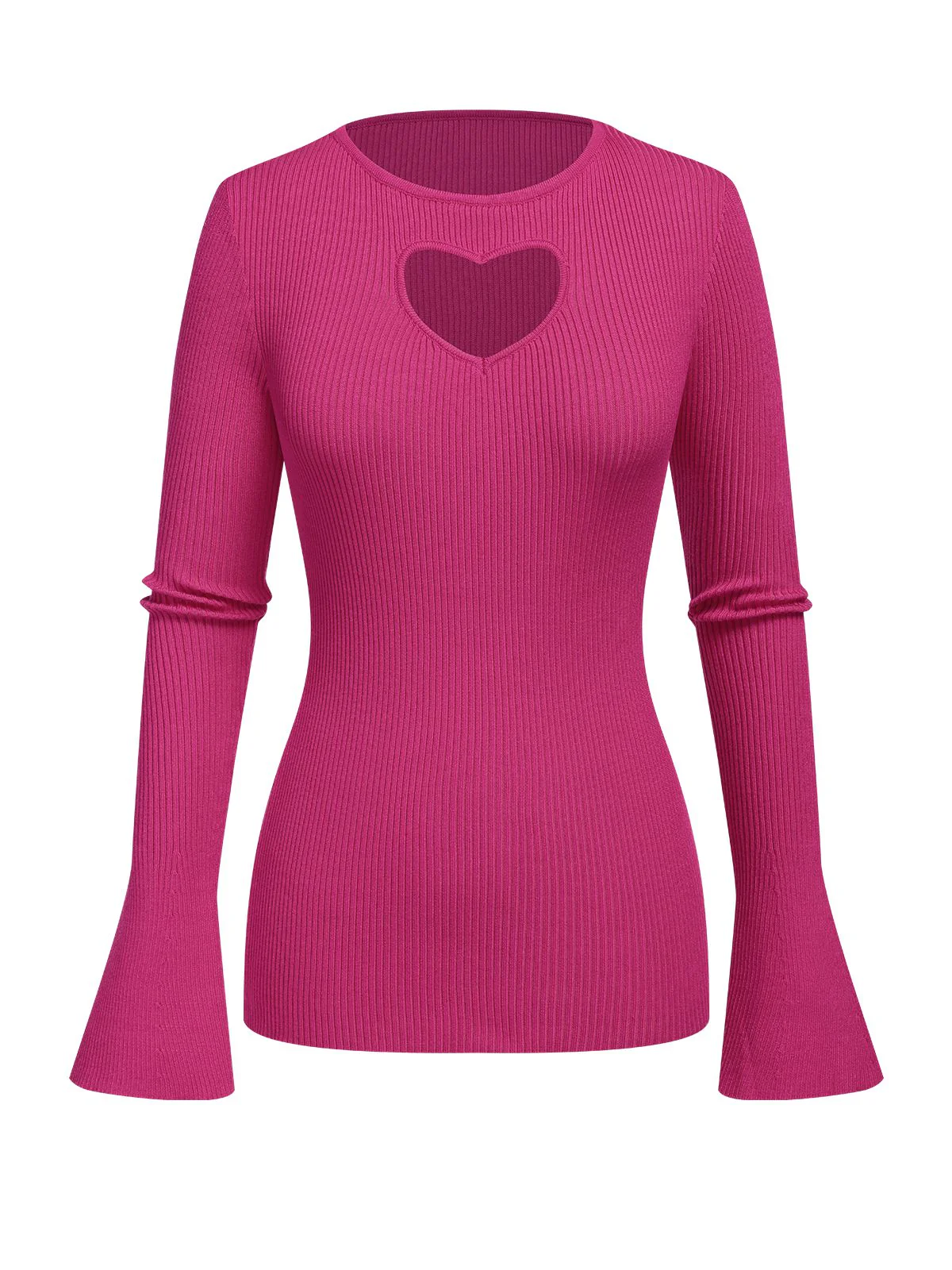 2PCS Rose Red 1970s Heart Cutout Sweater & Solid Skirt - Image 2