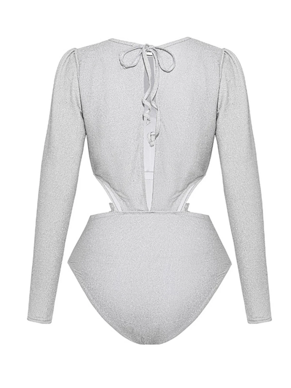 2PCS Silver 1970s 3D Floral Cutout One-Piece Swimsuit & Cover-Up - Image 4