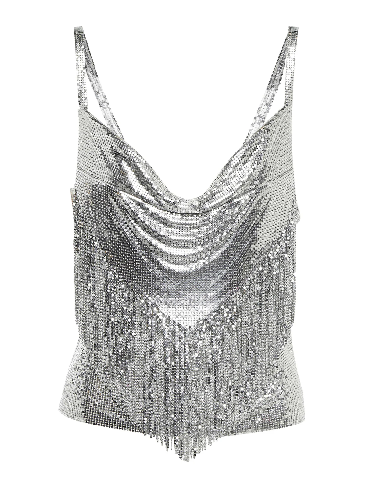 2PCS Silver 1980s Sequined Suspender Tassel Top & Skirt - Image 2