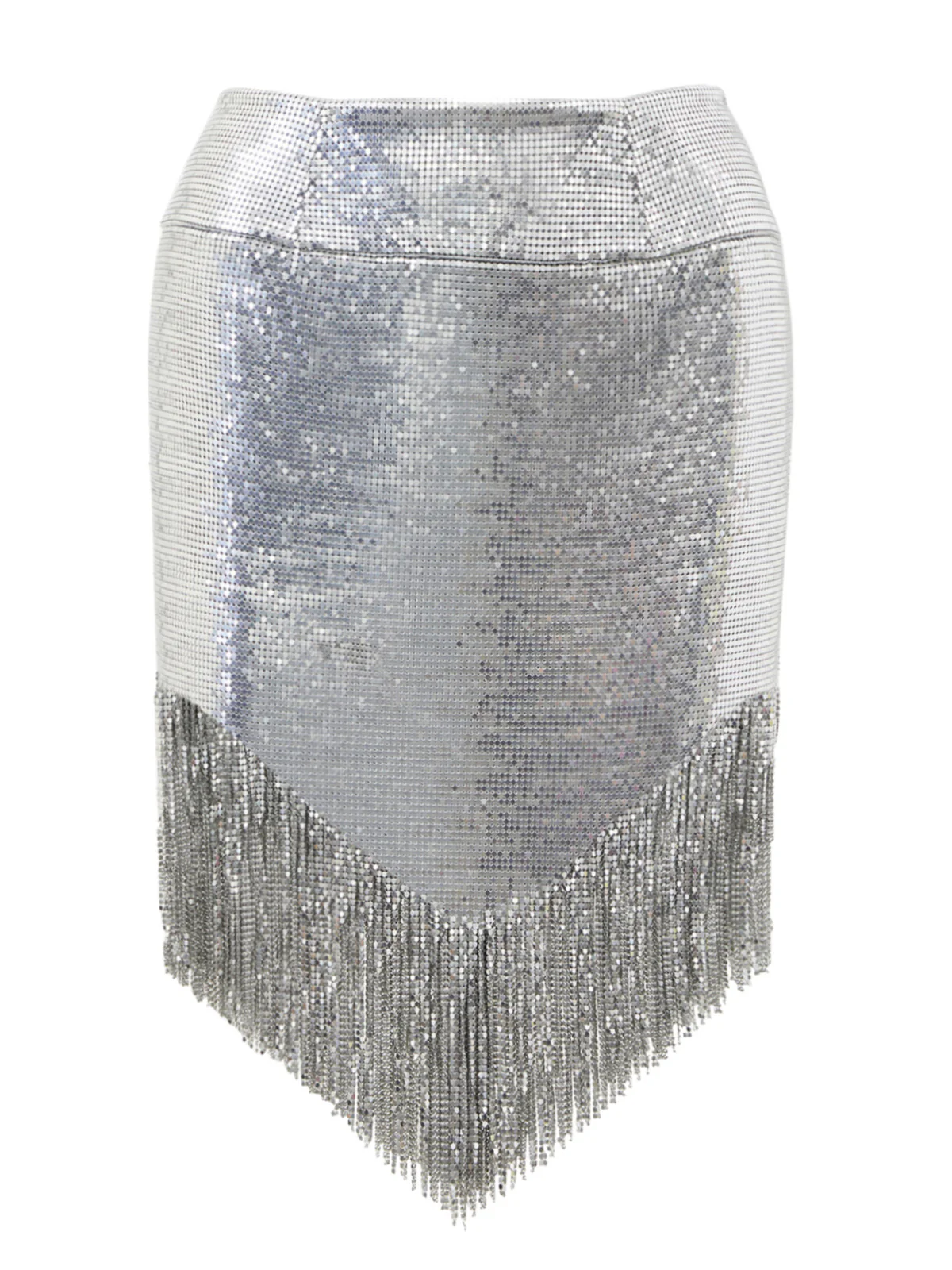 2PCS Silver 1980s Sequined Suspender Tassel Top & Skirt - Image 3