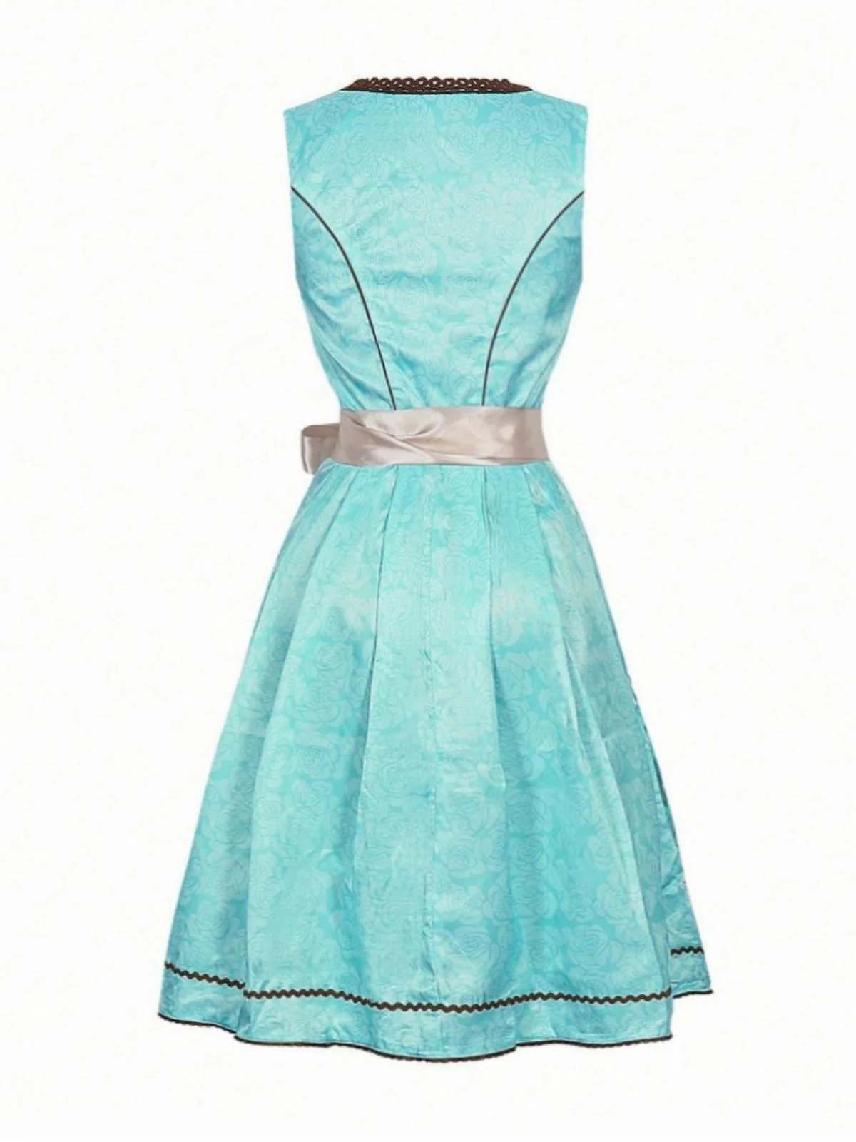 2PCS Sky Blue 1950s Floral Jacquard Dress & Mesh Embroidered Apron - Image 5