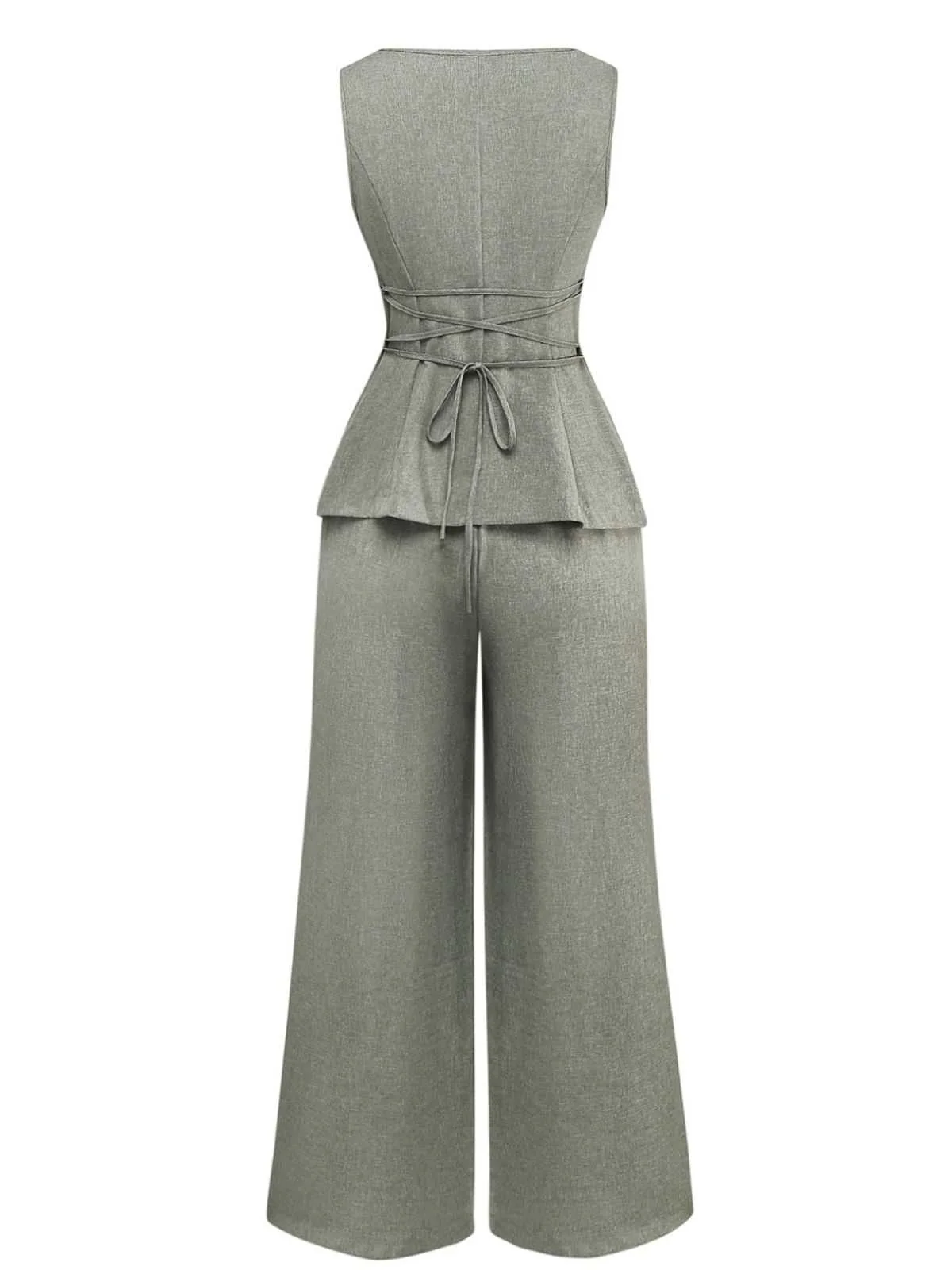 2PCS Solid 1940s Sleeveless Top & Wide-Leg Pants - Image 4