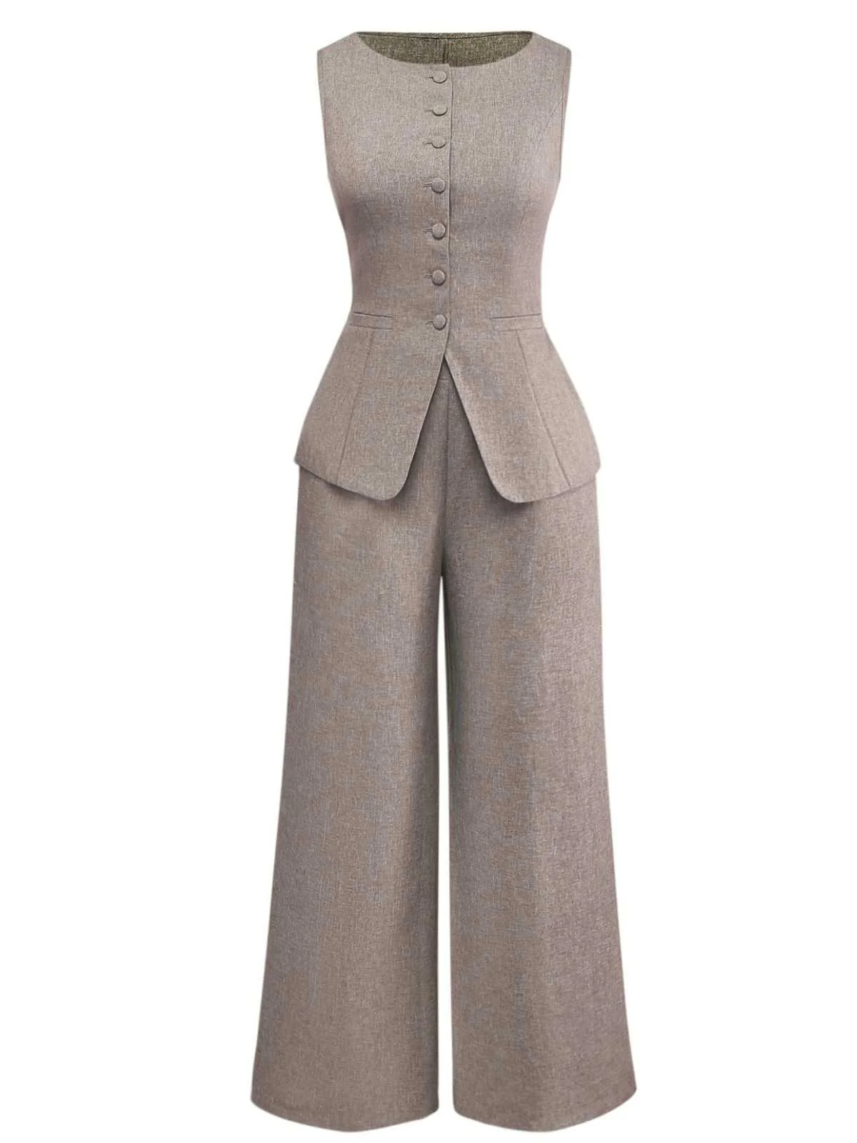 2PCS Solid 1940s Sleeveless Top & Wide-Leg Pants - Image 8