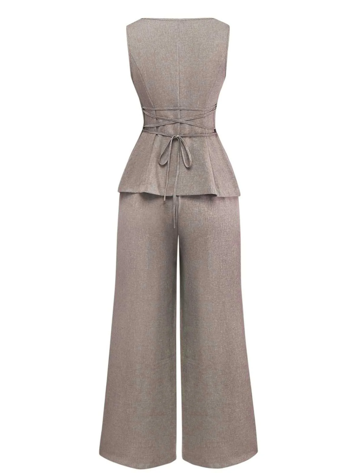 2PCS Solid 1940s Sleeveless Top & Wide-Leg Pants - Image 9