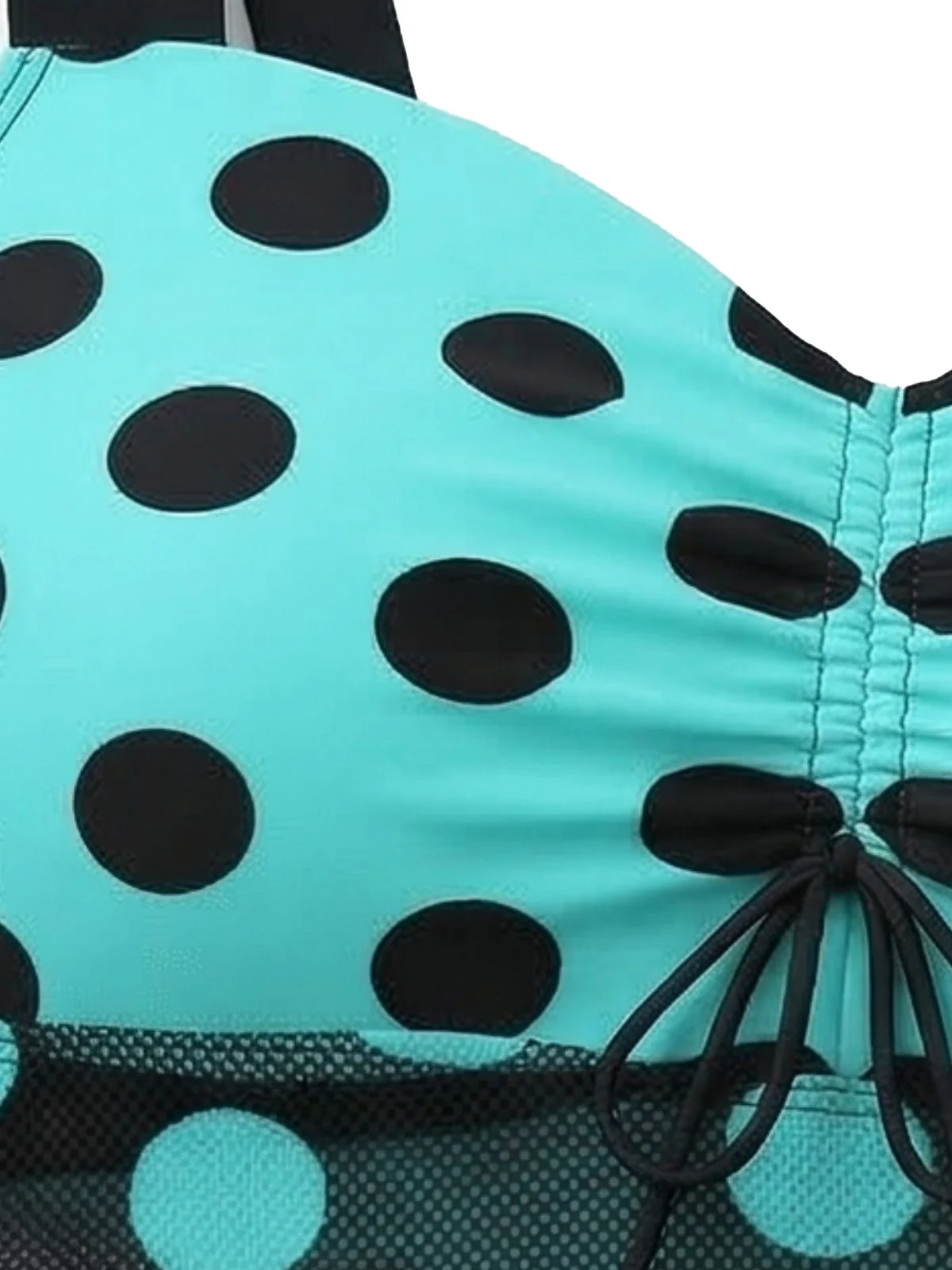 2PCS Turquoise 1980s Polka Dot Mesh Tankini Set - Image 6