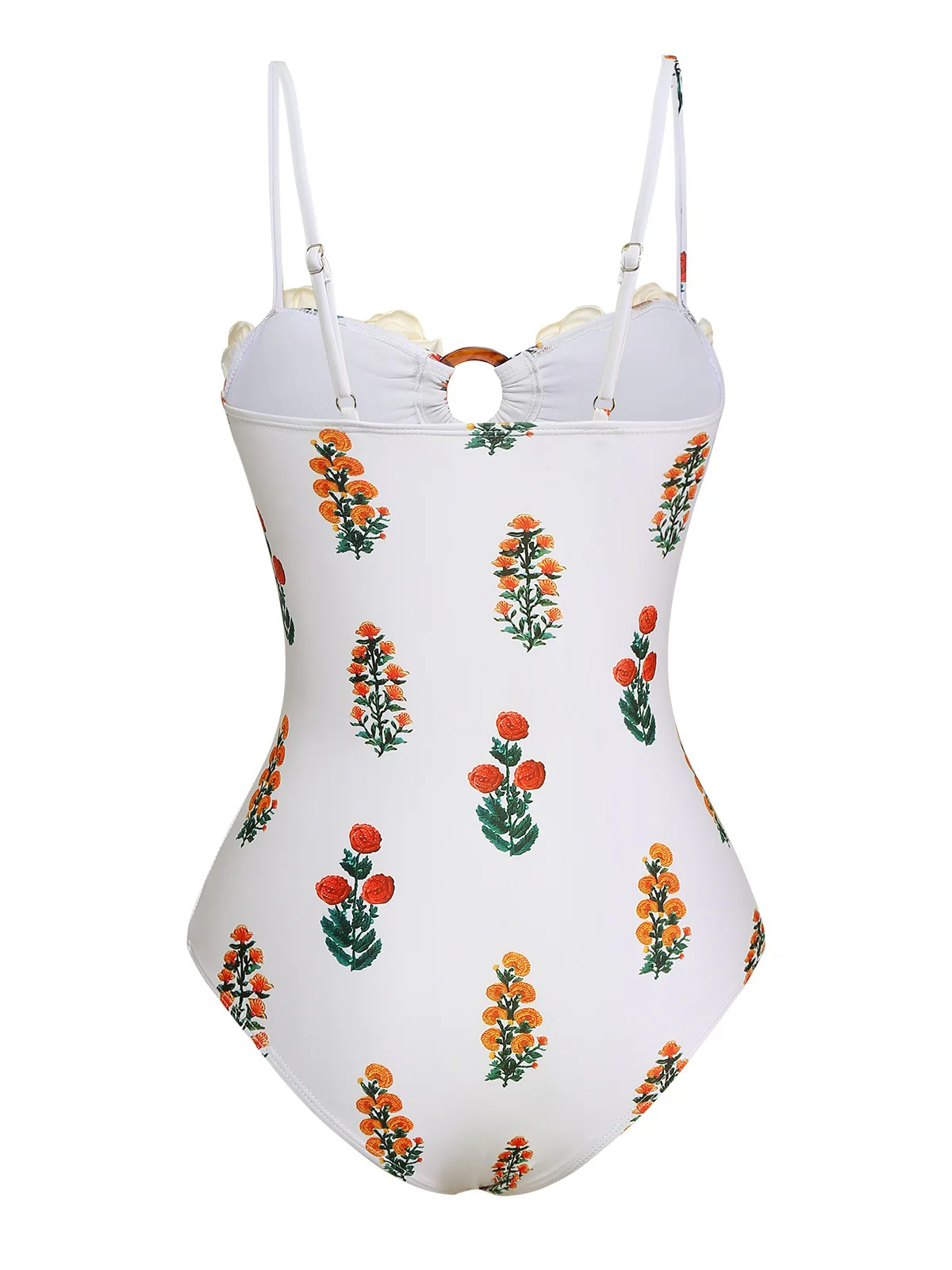 2PCS White 1960s 3D-Flower Spaghetti Straps Swimsuit & Cover-Up - Image 3