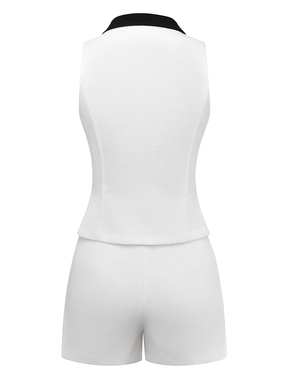 2PCS White 1960s Lapel Collar Button Sleeveless Suit - Image 2