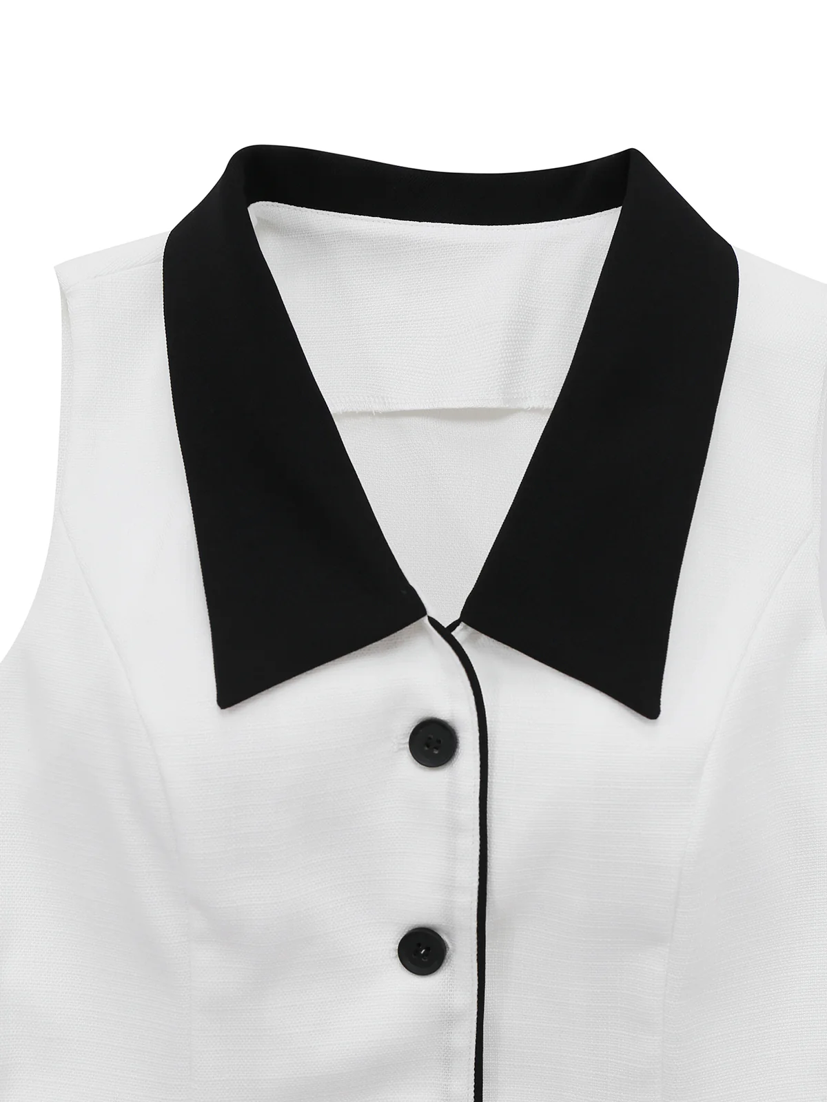 2PCS White 1960s Lapel Collar Button Sleeveless Suit - Image 3