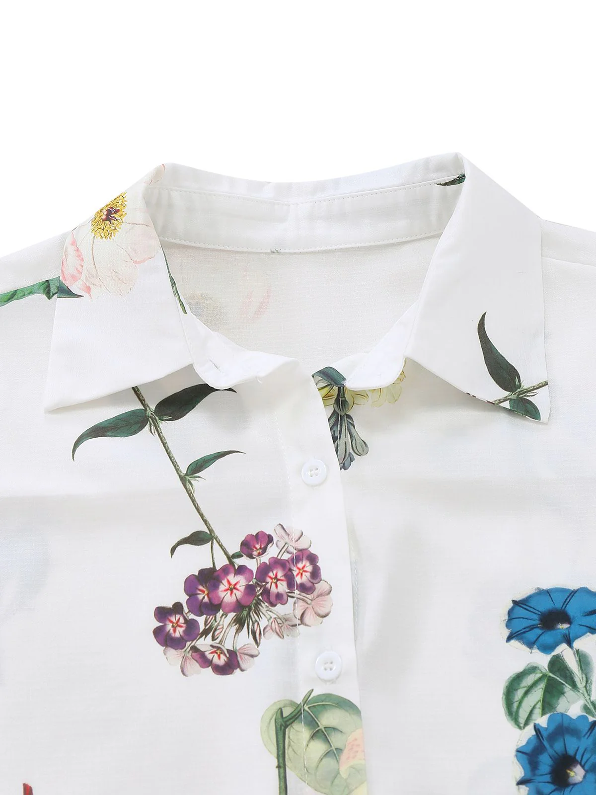 2PCS White 1960s Linen Floral Blouse & Shorts - Image 3