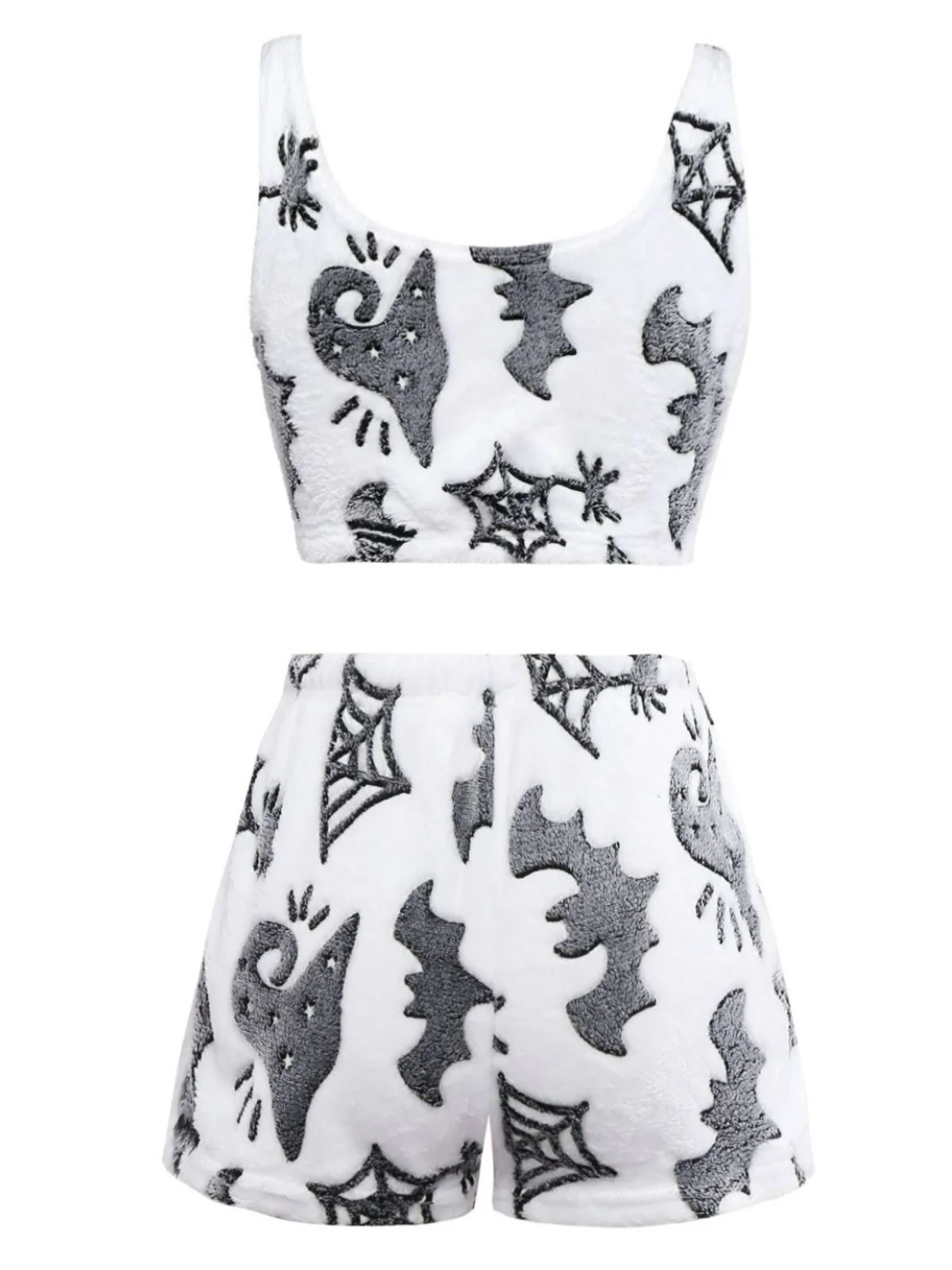 2PCS White 1970s Glowing Halloween Spider Flannel Pajama Set - Image 2