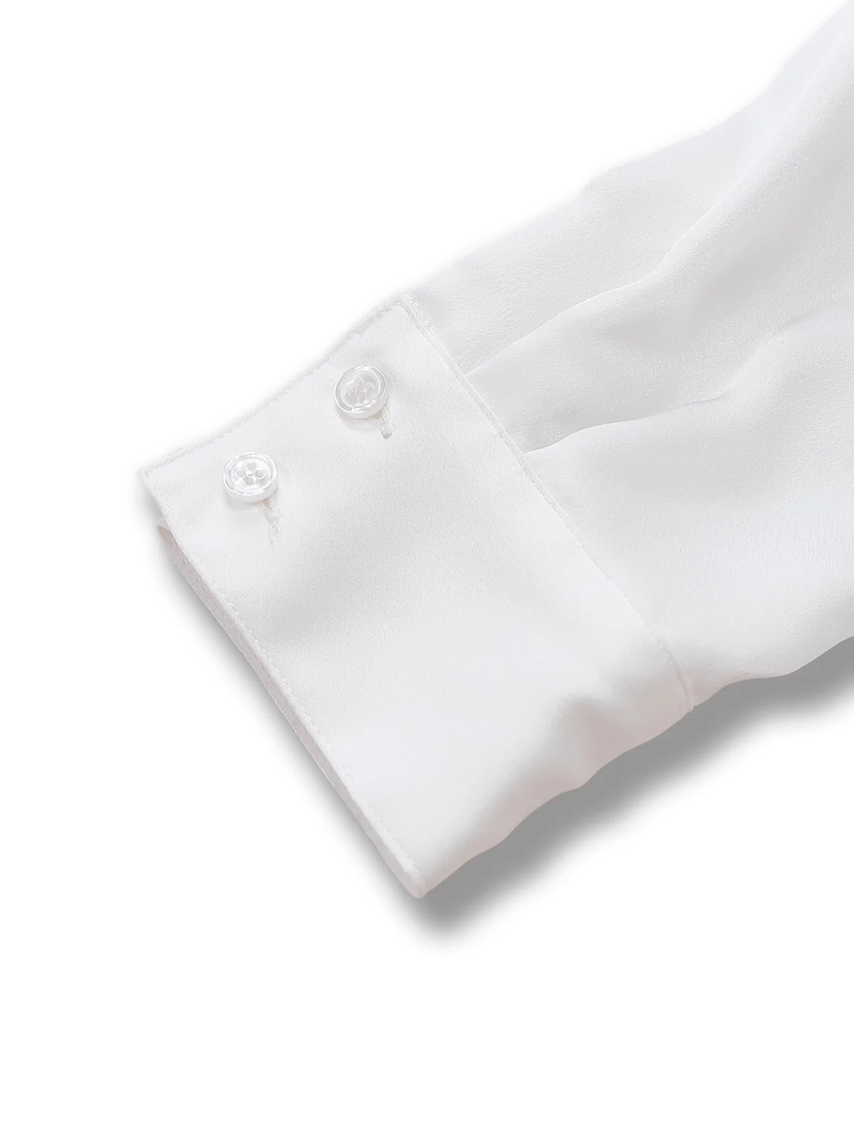 White 1940s Solid Tie Neck Satin Blouse - Image 6