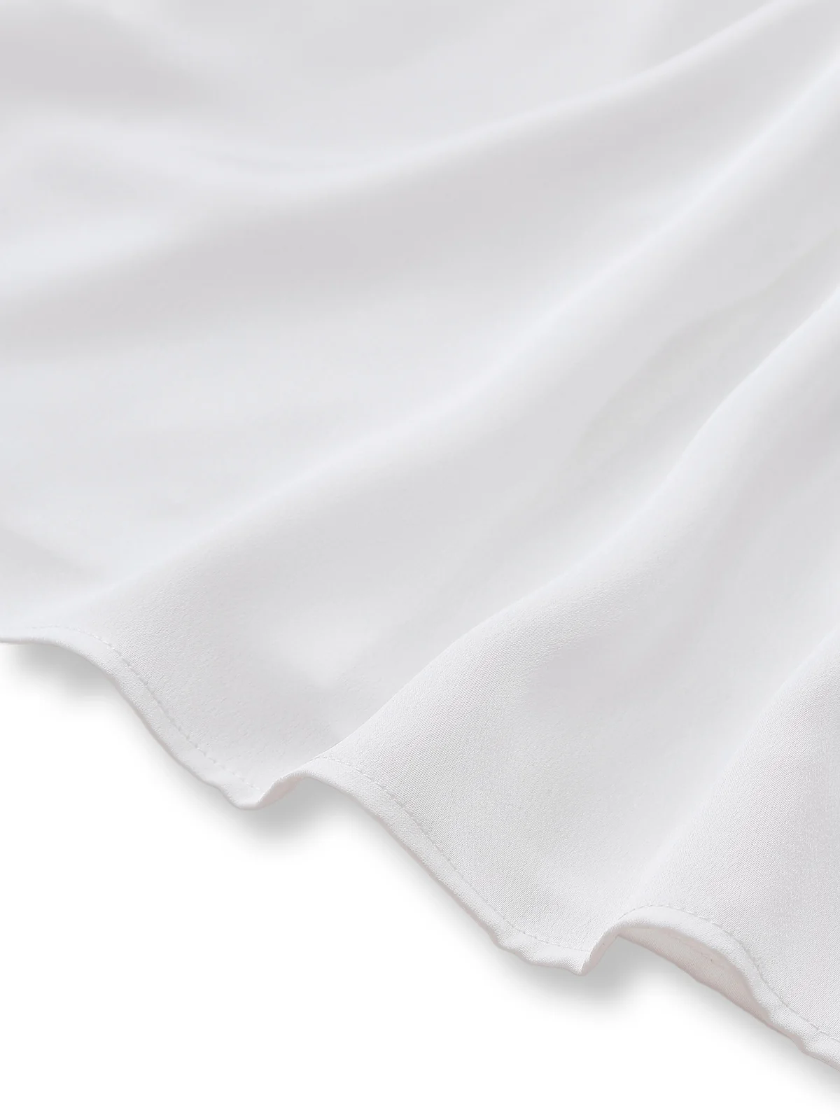 White 1940s Solid Tie Neck Satin Blouse - Image 7