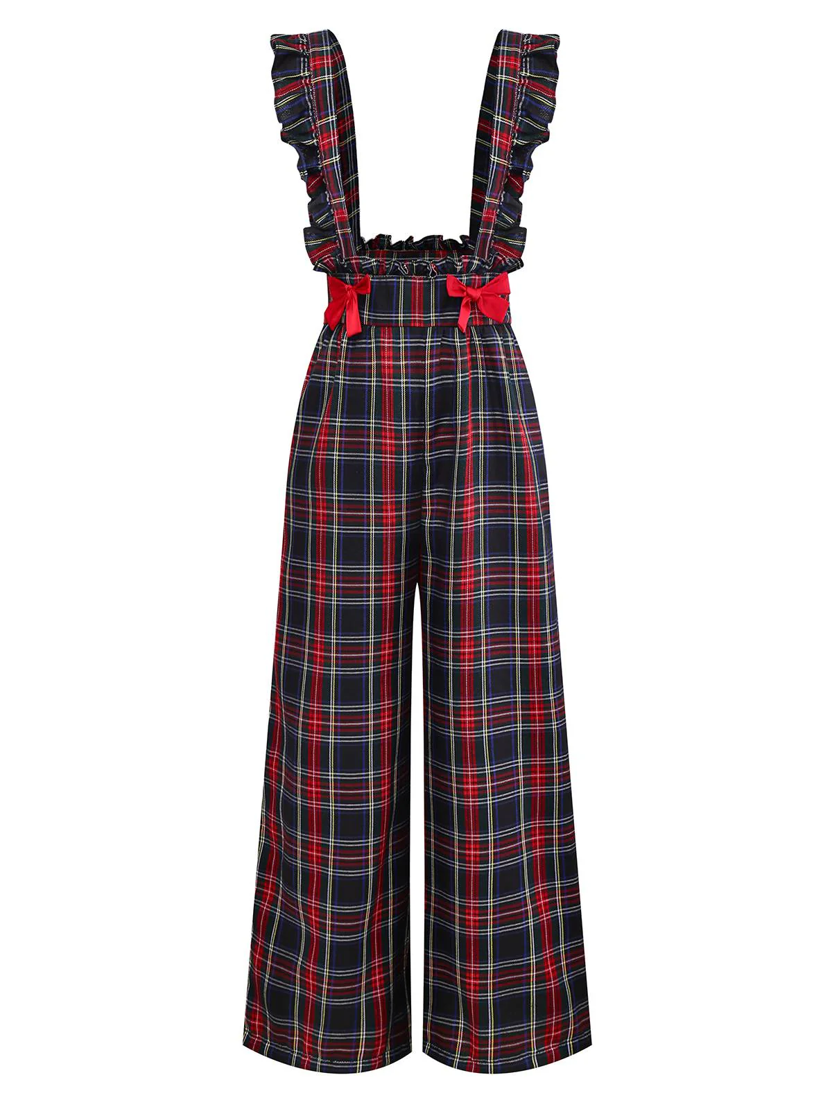 2PCS White & Black 1940s Blouse & Tartan Overall Pants - Image 13