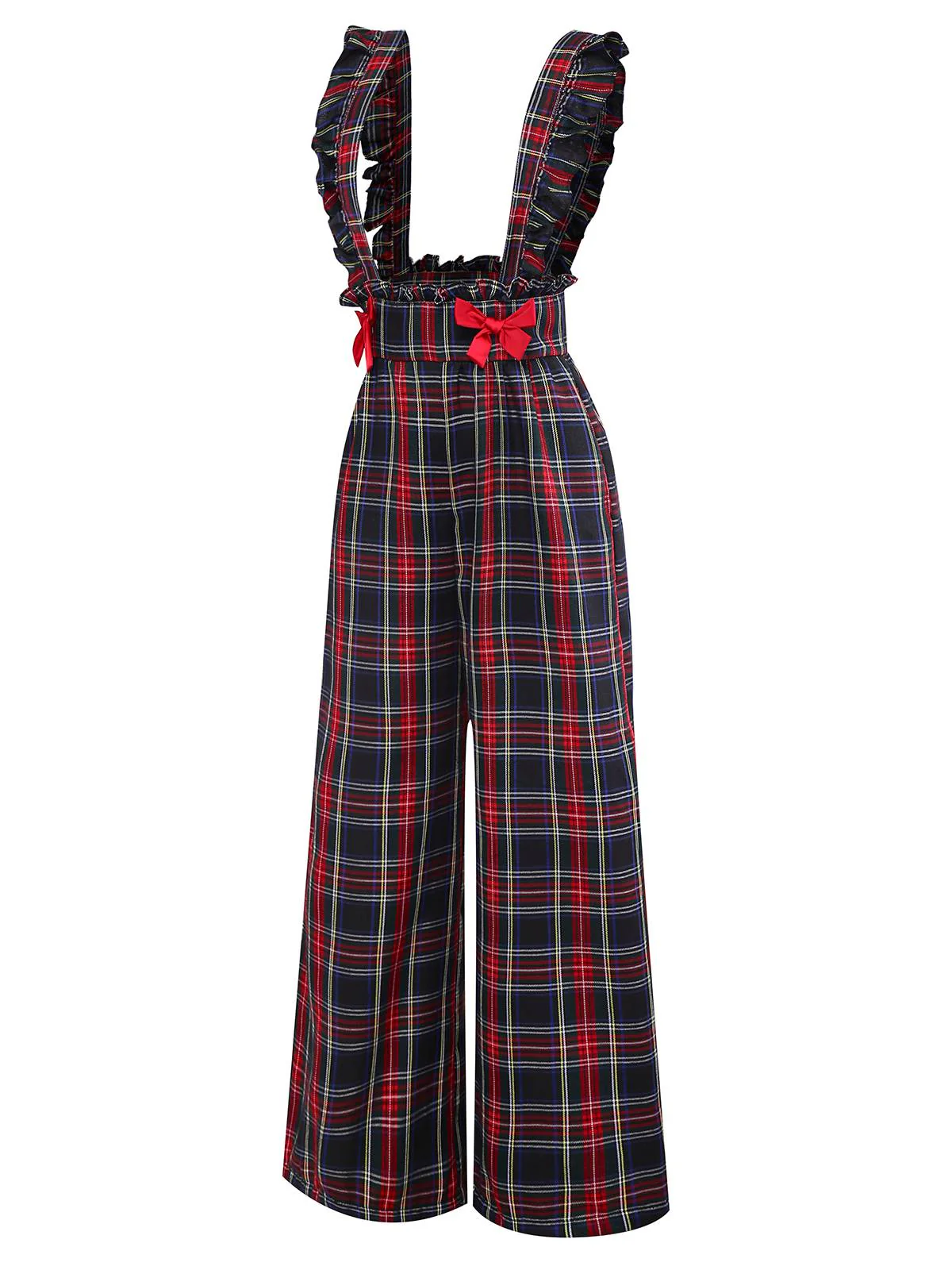 2PCS White & Black 1940s Blouse & Tartan Overall Pants - Image 14