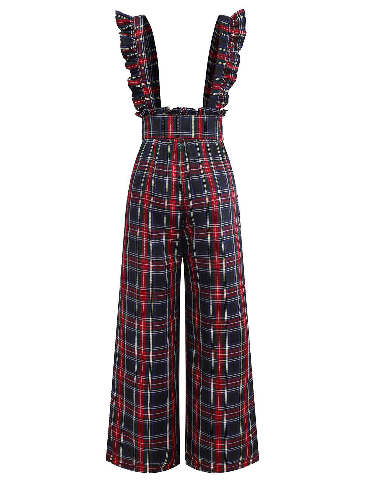 2PCS White & Black 1940s Blouse & Tartan Overall Pants - Image 15