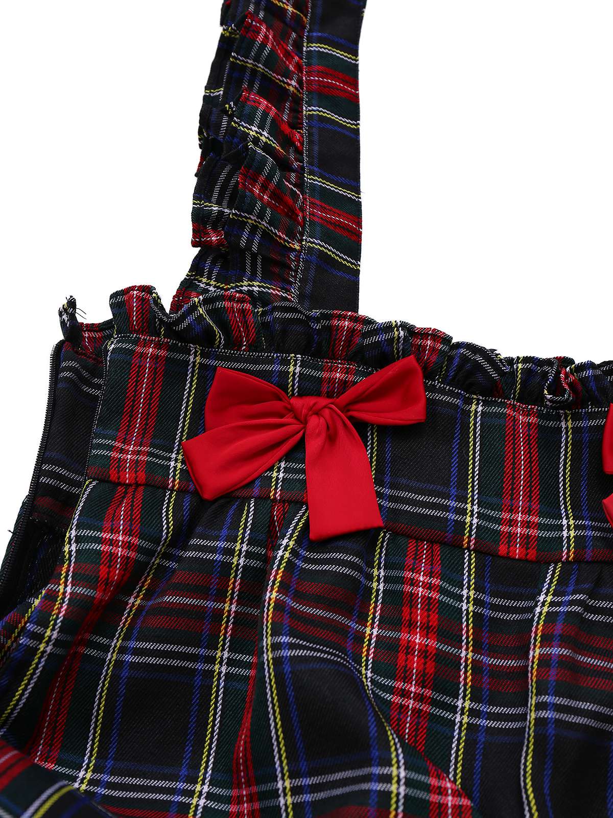 2PCS White & Black 1940s Blouse & Tartan Overall Pants - Image 16