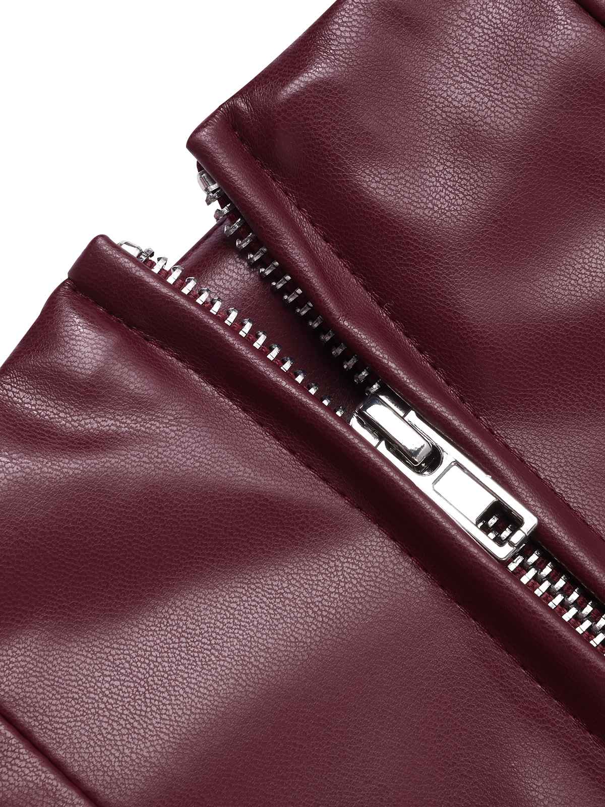 2PCS Wine Red 1960s Solid Leather Top & Pencil Skirt - Image 7