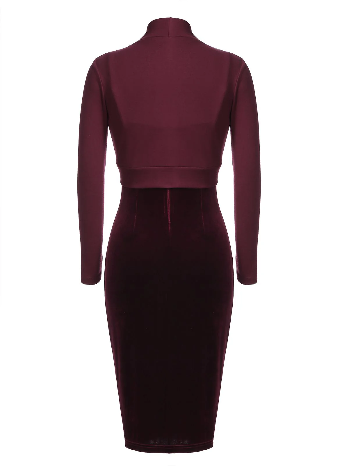 2PCS Wine Red 1960s Velvet Bodycon Dress - Image 4