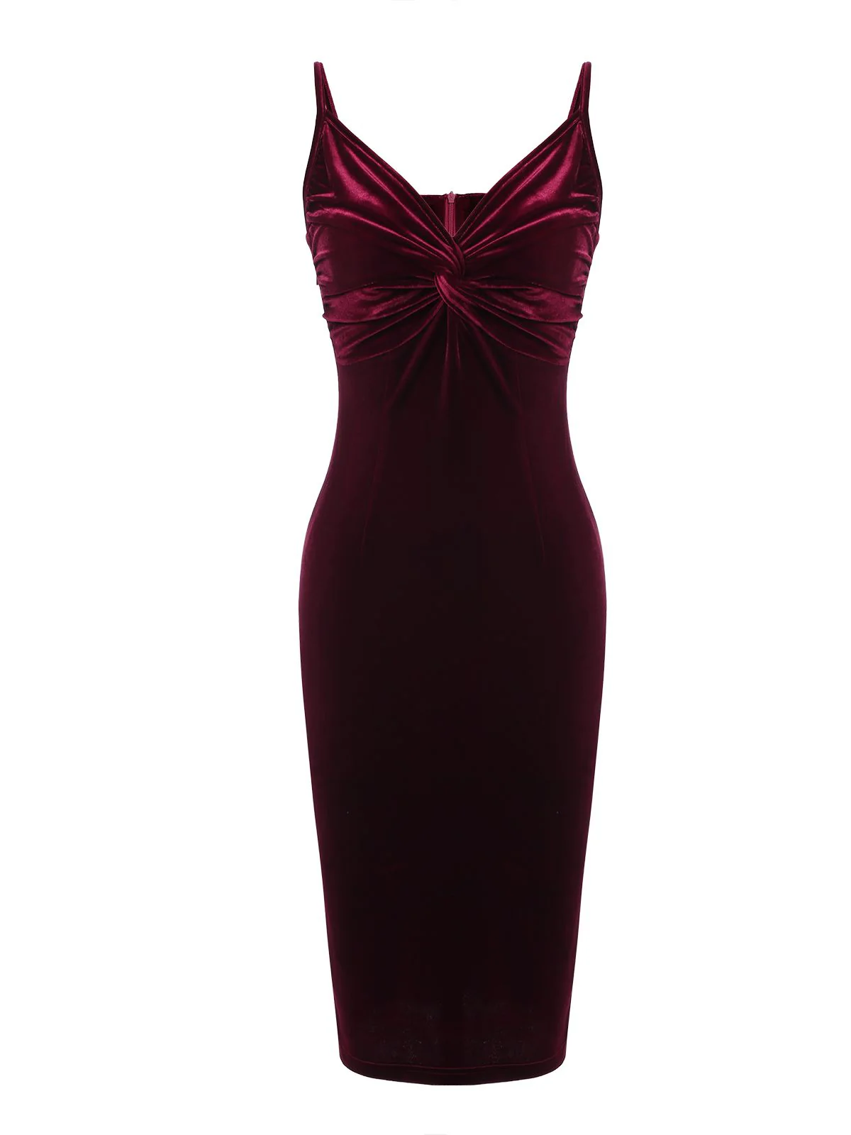 2PCS Wine Red 1960s Velvet Bodycon Dress - Image 5