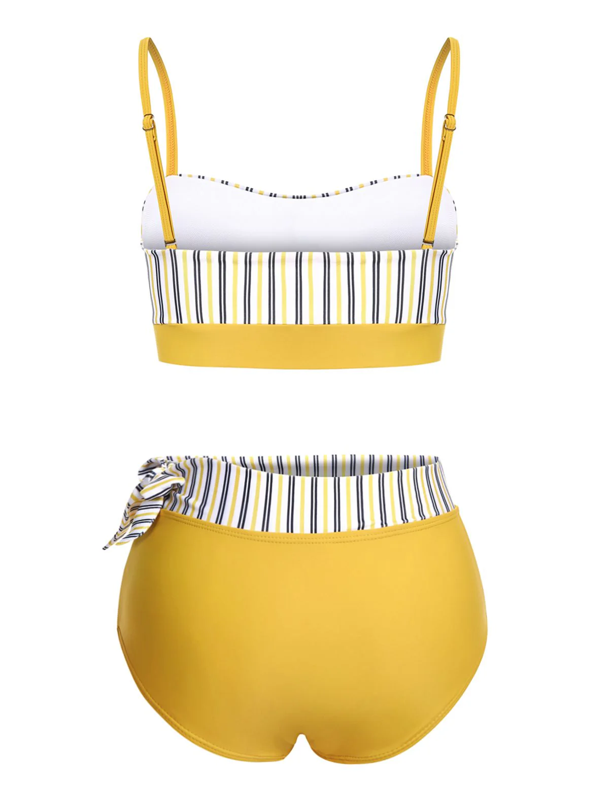 2PCS Yellow 1940s Striped Patchwork Swimsuit - Image 4