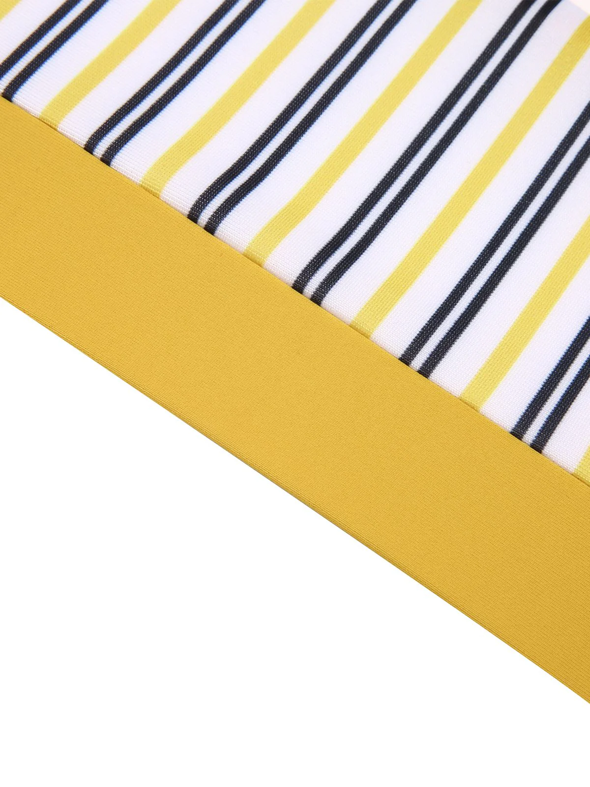 2PCS Yellow 1940s Striped Patchwork Swimsuit - Image 5