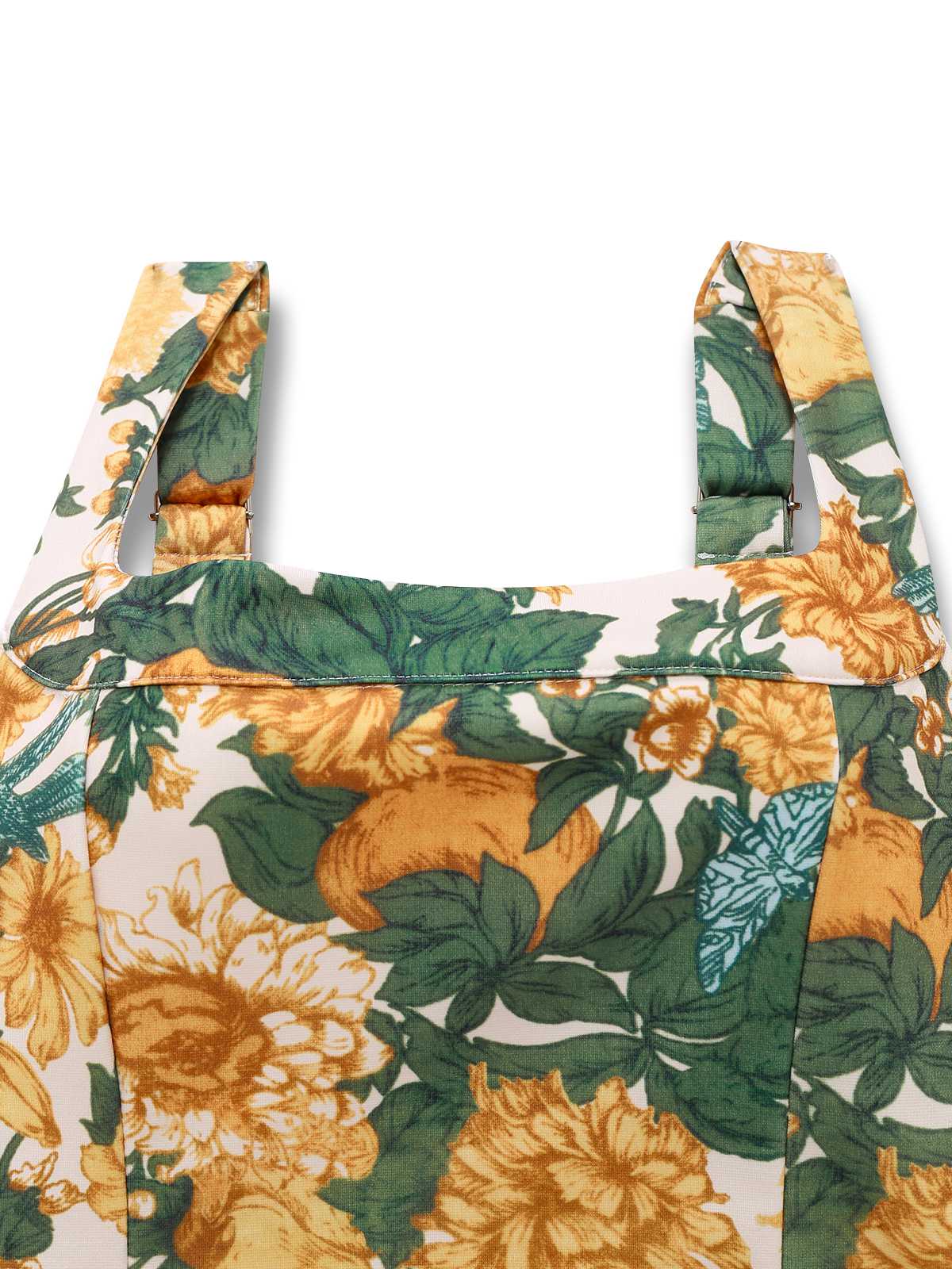 2PCS Yellow 1950s Floral Wide Strap Top & Mini Skirt - Image 3