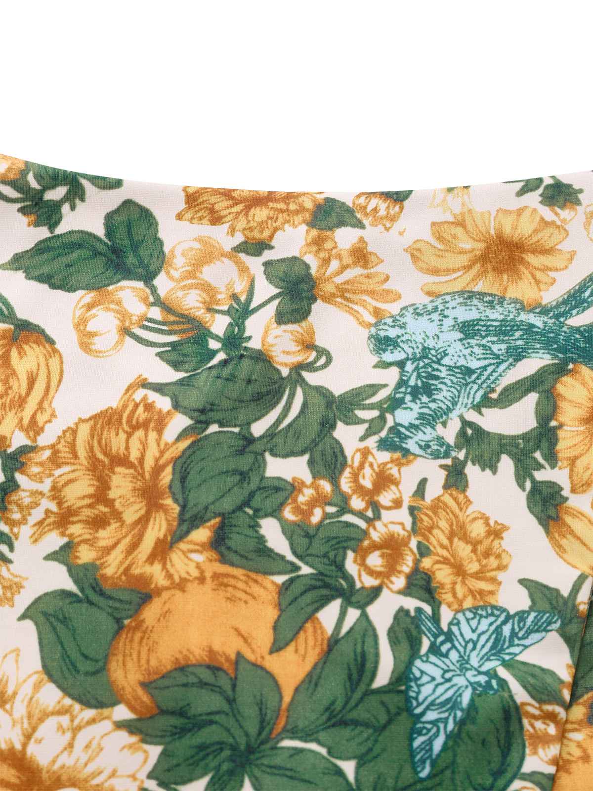 2PCS Yellow 1950s Floral Wide Strap Top & Mini Skirt - Image 5