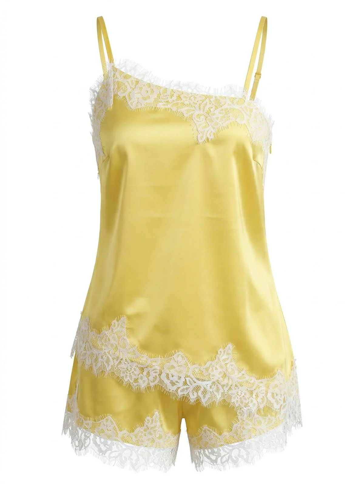2PCS Yellow 1950s Lace Spaghetti Strap Pajama Set - Image 2
