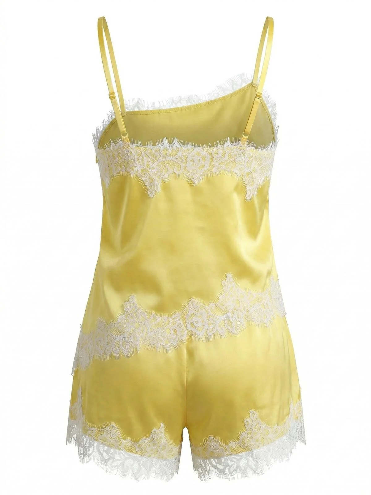 2PCS Yellow 1950s Lace Spaghetti Strap Pajama Set - Image 3
