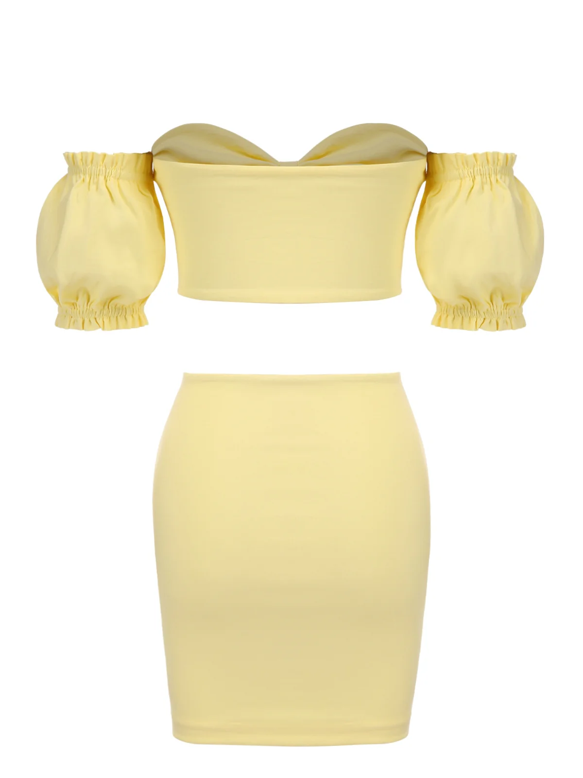 2PCS Yellow 1960s Solid Tube Top & Bodycon Skirt - Image 2