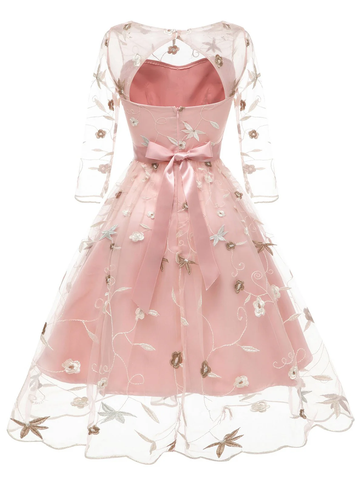 3/4 Sleeve 1950s Floral Embroidery Dress - Image 7