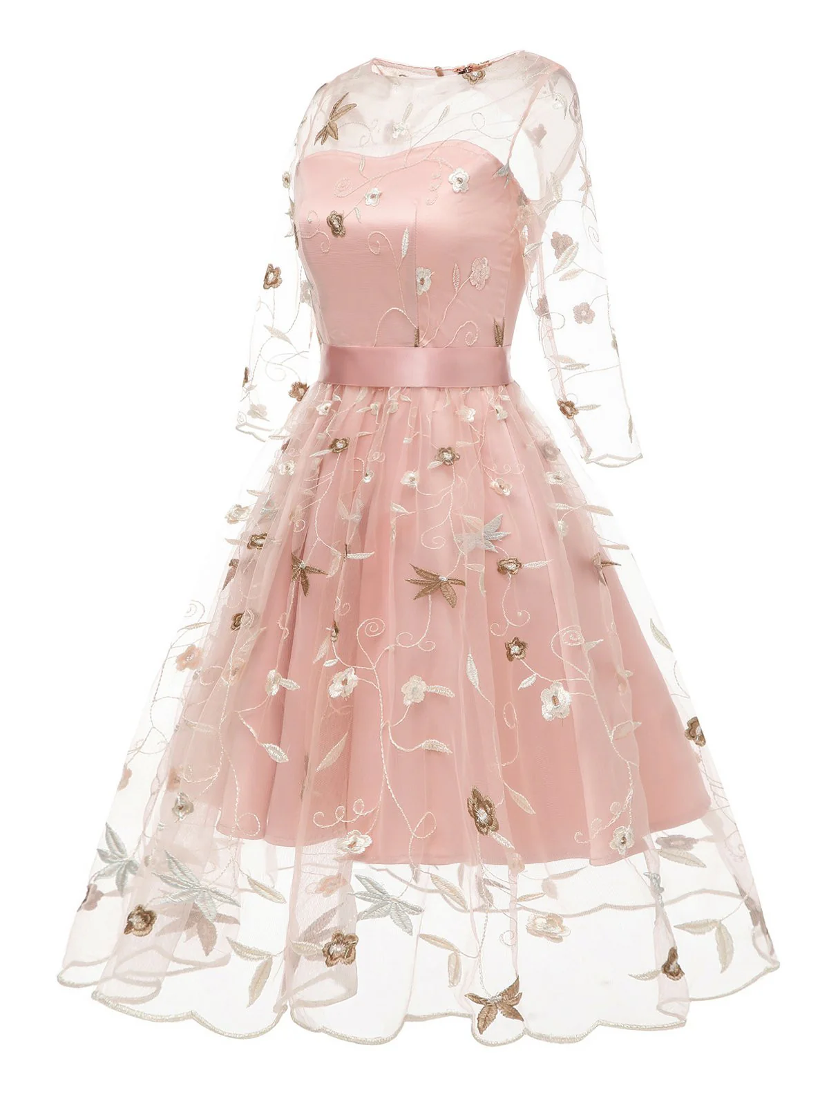 3/4 Sleeve 1950s Floral Embroidery Dress - Image 8