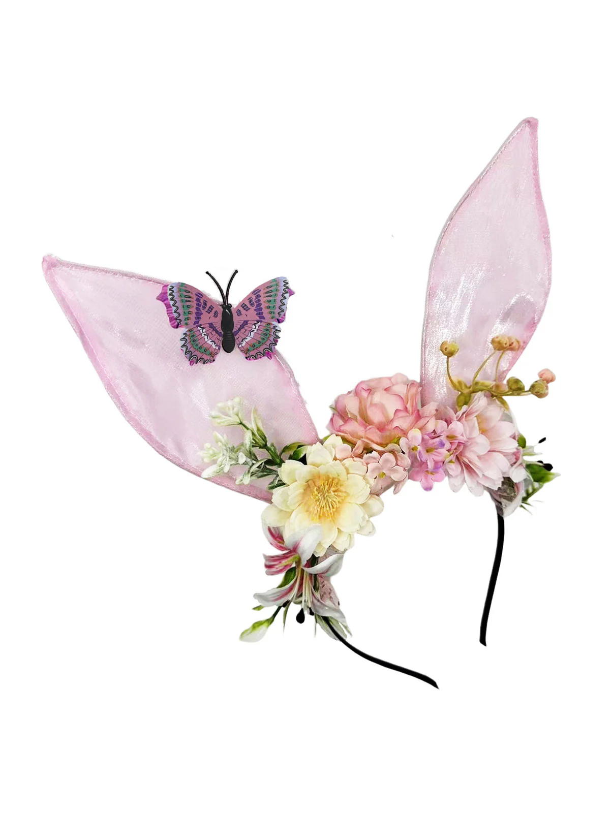 3D Floral Butterfly Mesh Rabbit Headband - Image 2