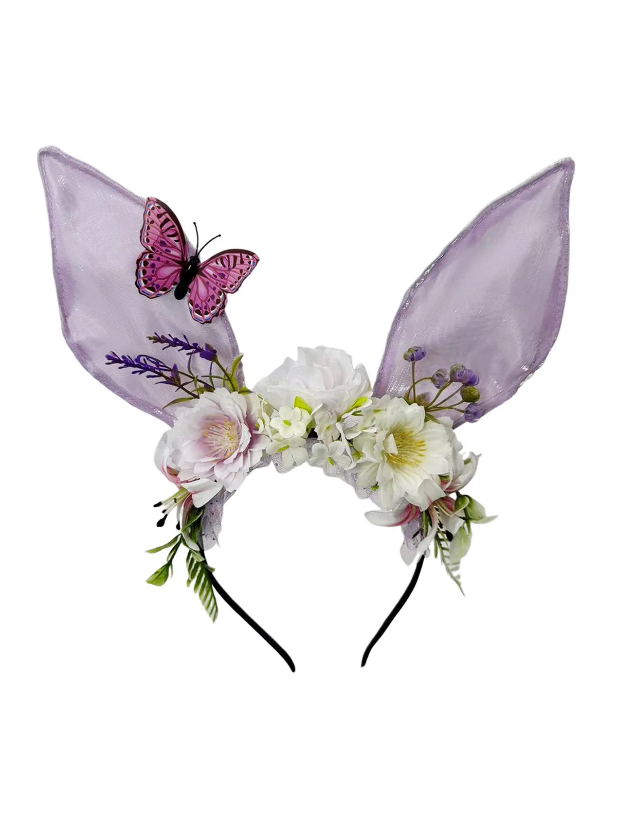 3D Floral Butterfly Mesh Rabbit Headband - Image 6