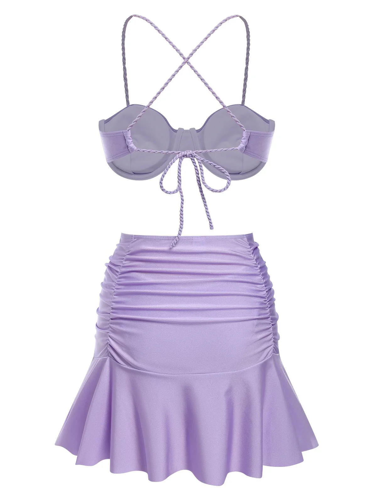 3PCS 1930s Spaghetti Strap Solid Bikini Set - Image 2