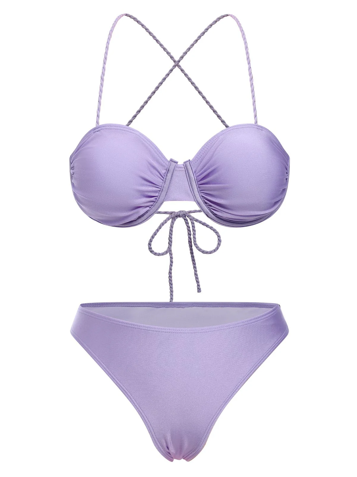 3PCS 1930s Spaghetti Strap Solid Bikini Set - Image 3