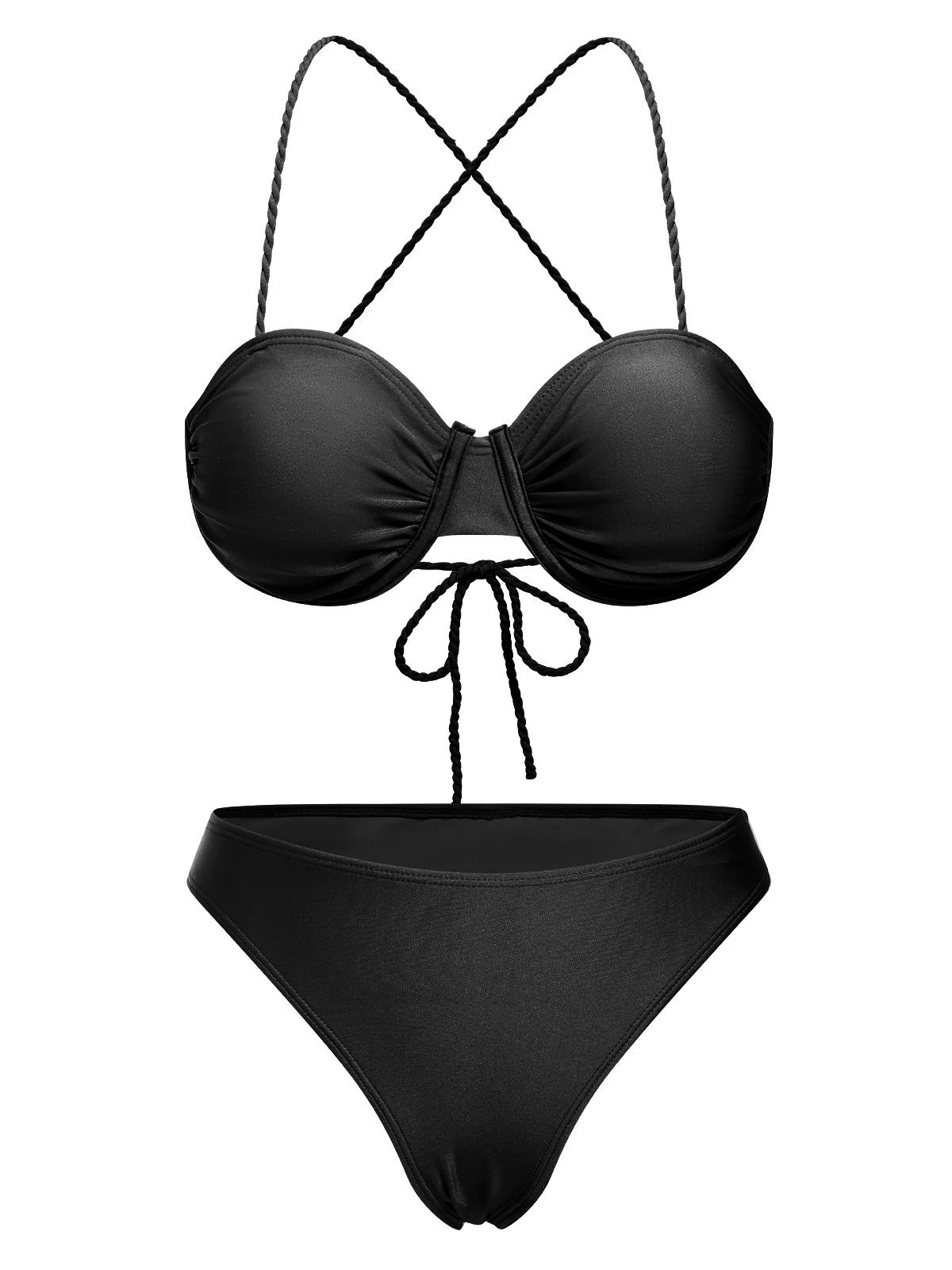 3PCS 1930s Spaghetti Strap Solid Bikini Set - Image 5