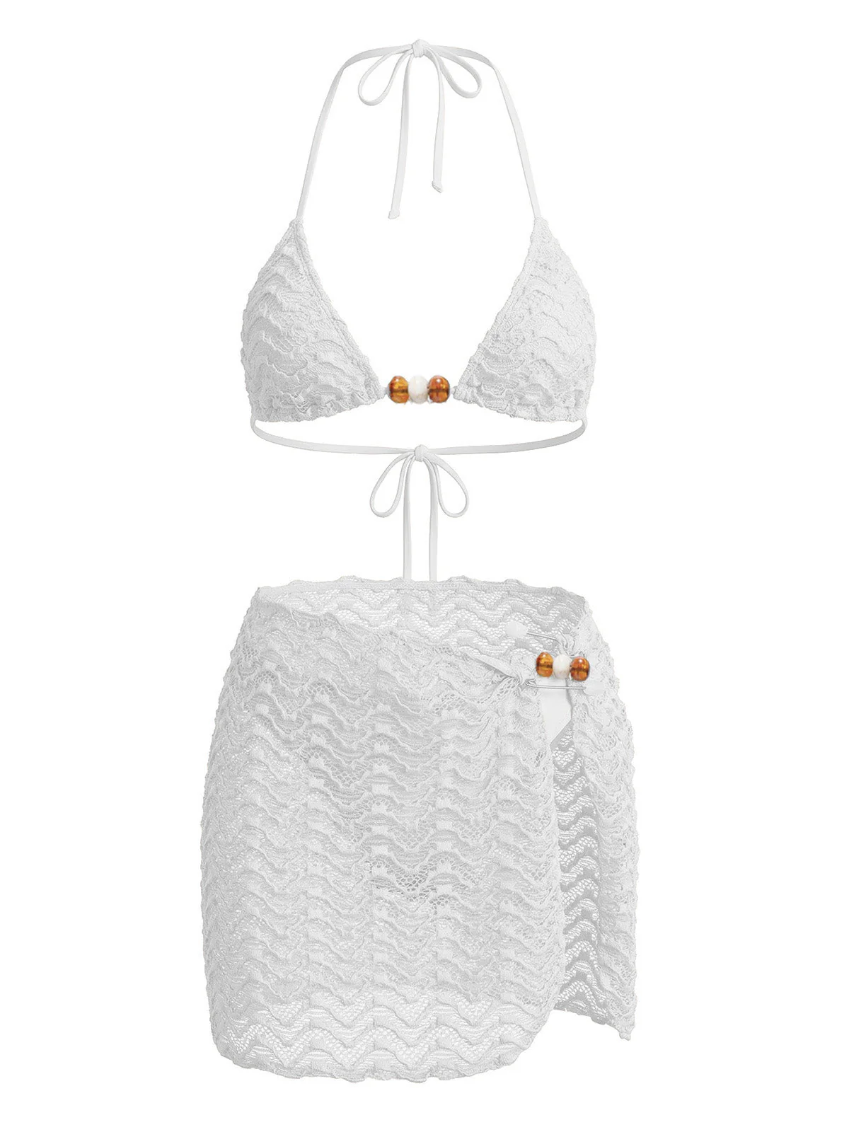 3PCS 1950s Beaded Halter Pleated Bikini Set & Cover-Up - Image 10