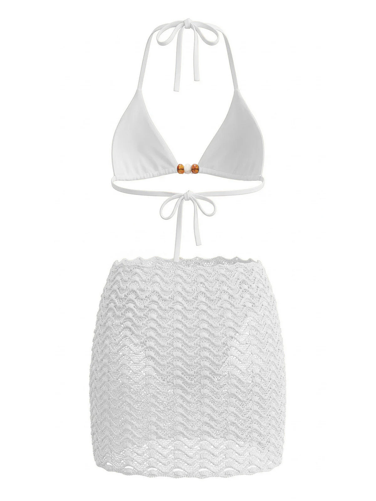3PCS 1950s Beaded Halter Pleated Bikini Set & Cover-Up - Image 11