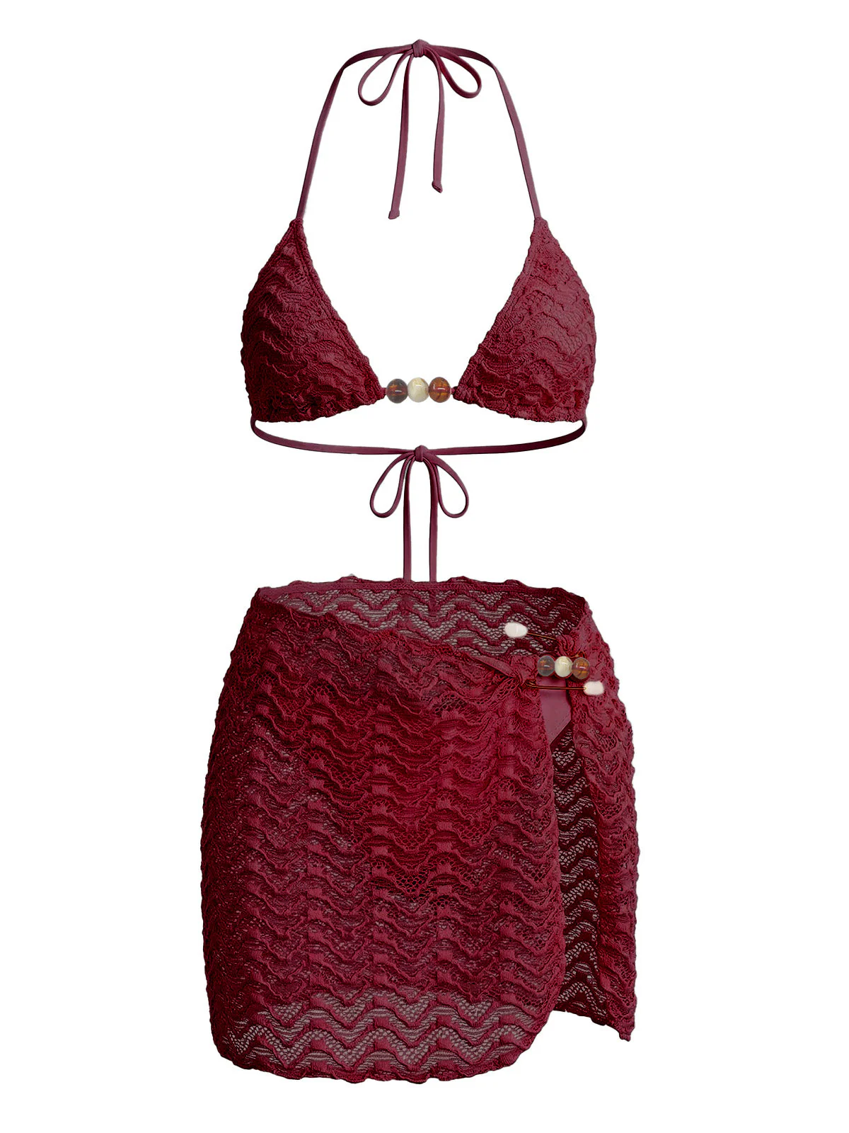 3PCS 1950s Beaded Halter Pleated Bikini Set & Cover-Up - Image 12