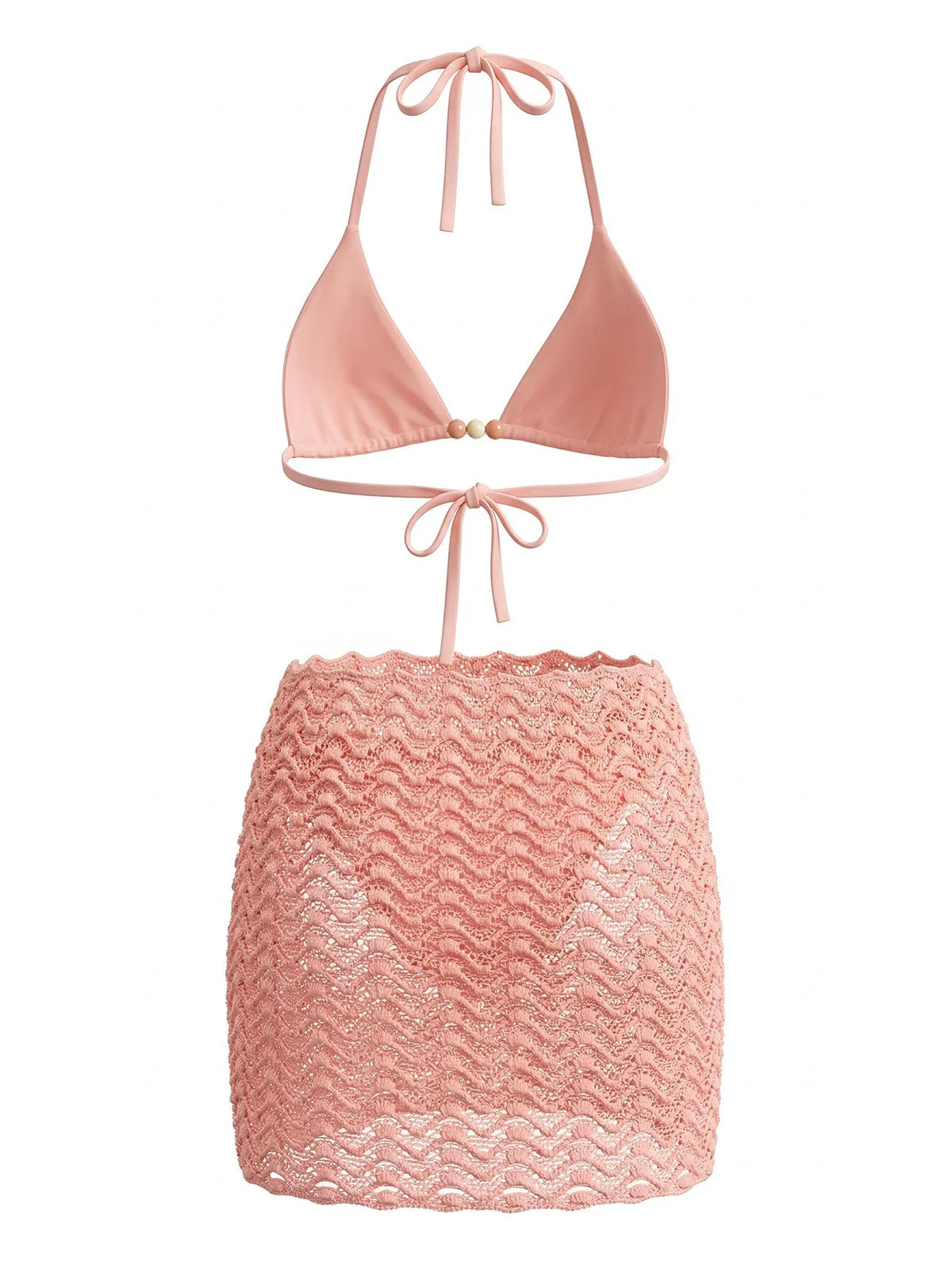 3PCS 1950s Beaded Halter Pleated Bikini Set & Cover-Up - Image 3
