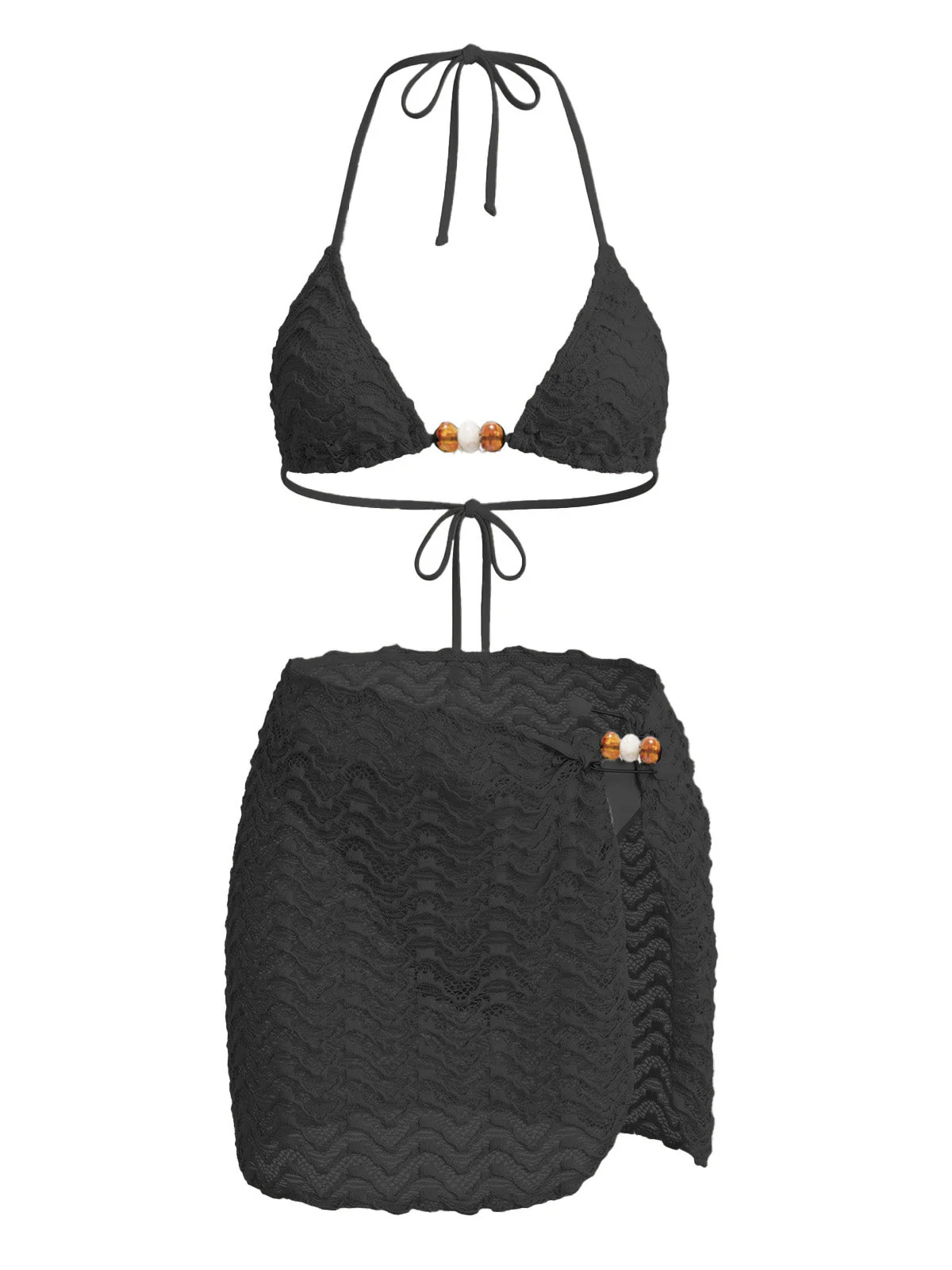 3PCS 1950s Beaded Halter Pleated Bikini Set & Cover-Up - Image 4
